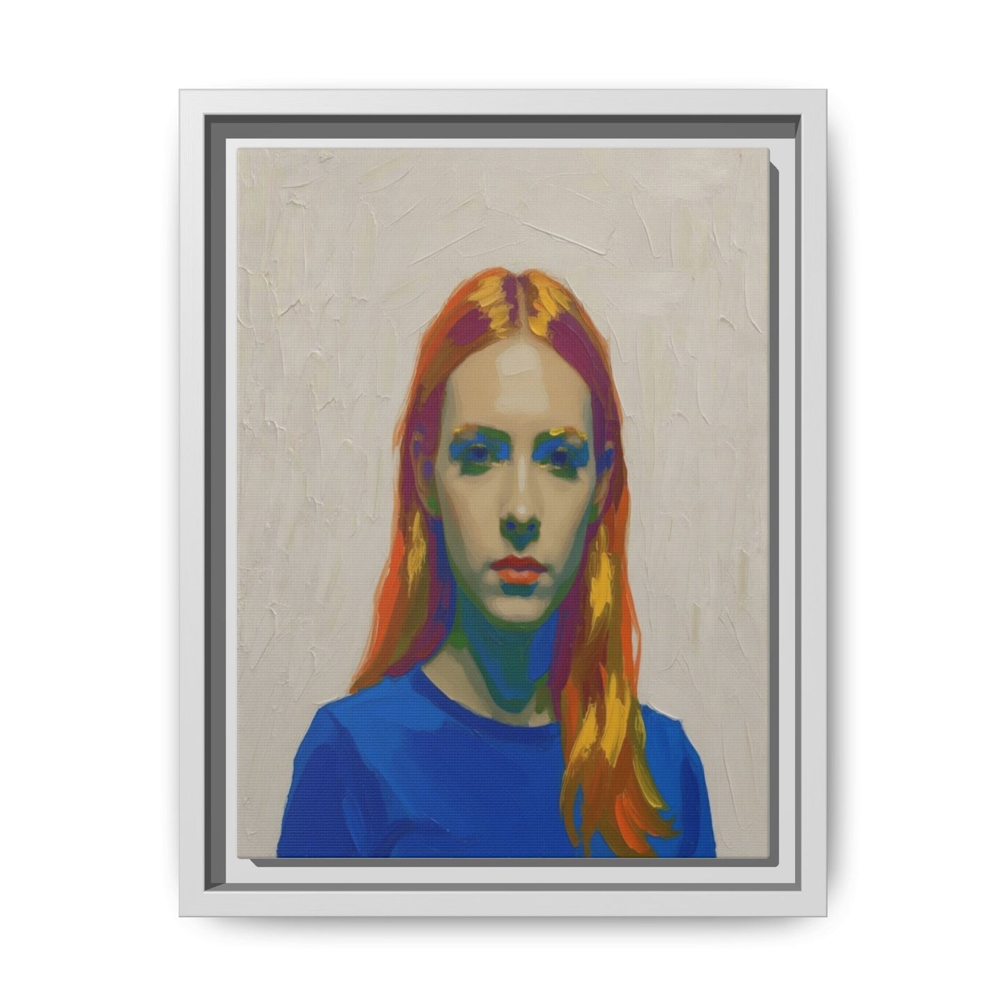 Framed Matte Canvas Portrait — Vibrant Multi‑Color Girl Art Print
