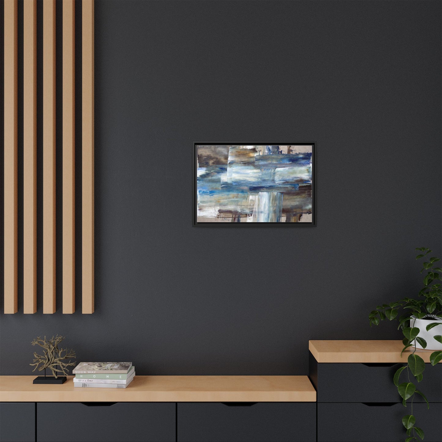 Abstract Blue Coastal Matte Canvas Framed Wall Art