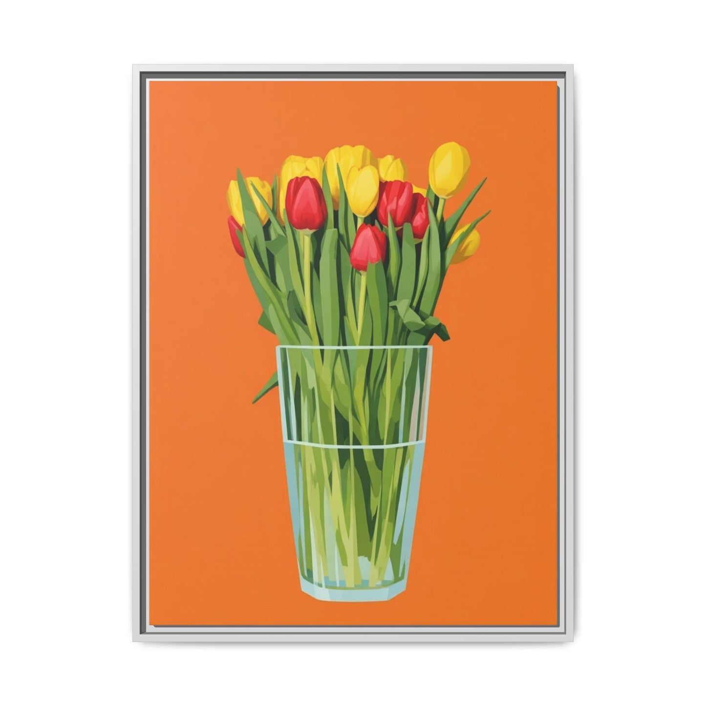 Framed Tulip Canvas Print — Colorful Tulips in Glass Vase
