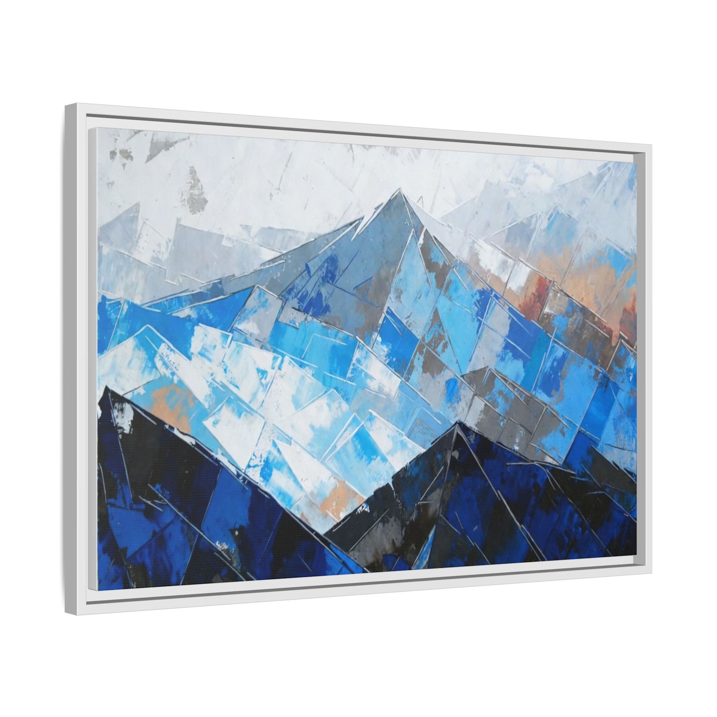 Framed Matte Canvas Blue Mountain Abstract Wall Art
