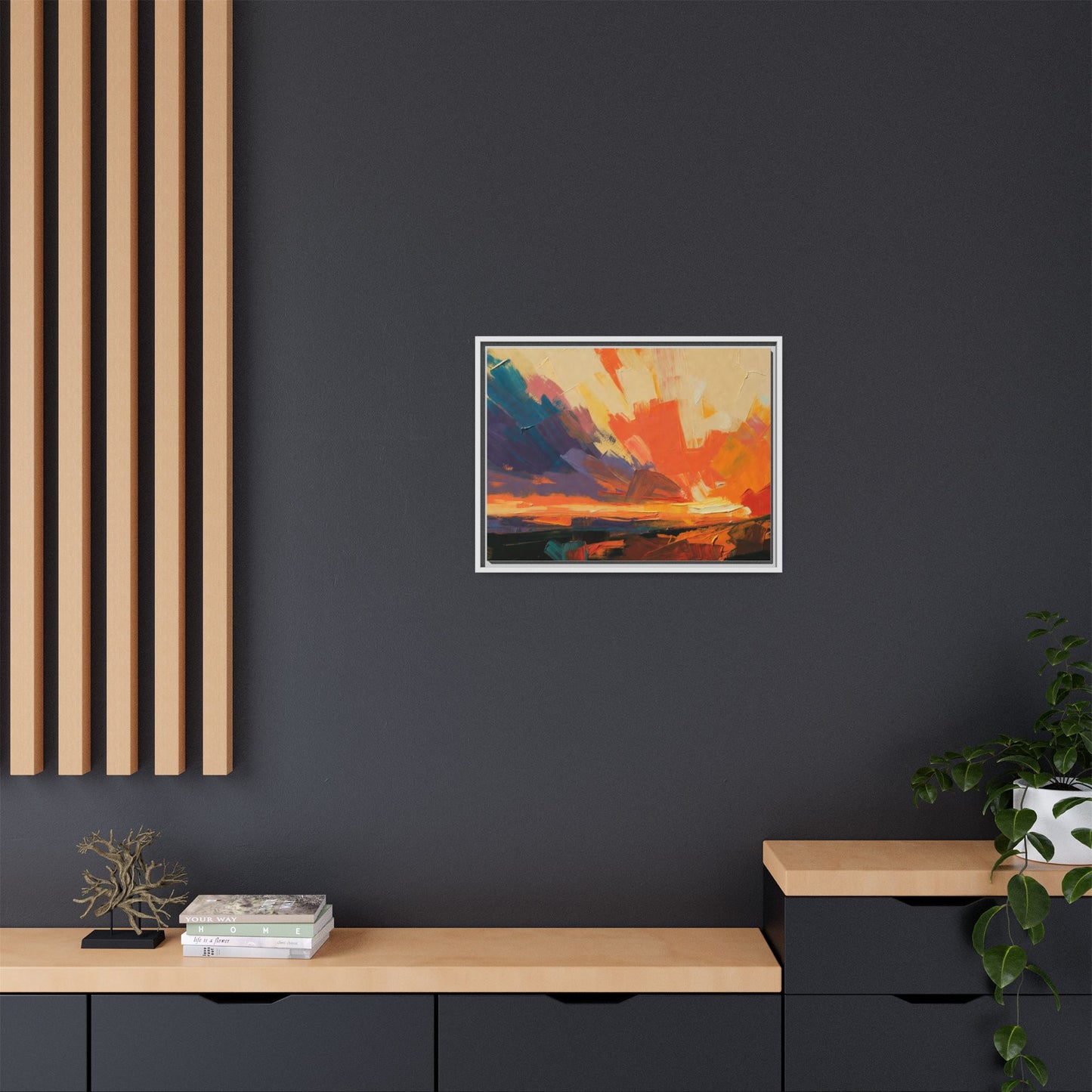 Framed Abstract Sunset Canvas Art – Multicolor Matte Wall Decor