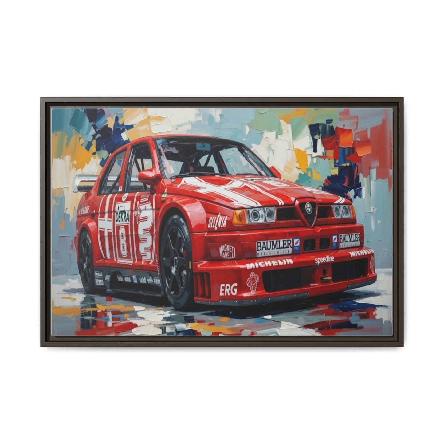 Framed Racing Car Canvas Print — Red Alfa Romeo Track Art