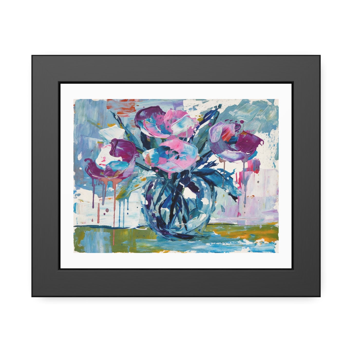 Framed Floral Art Print — Colorful Abstract Vase Poster