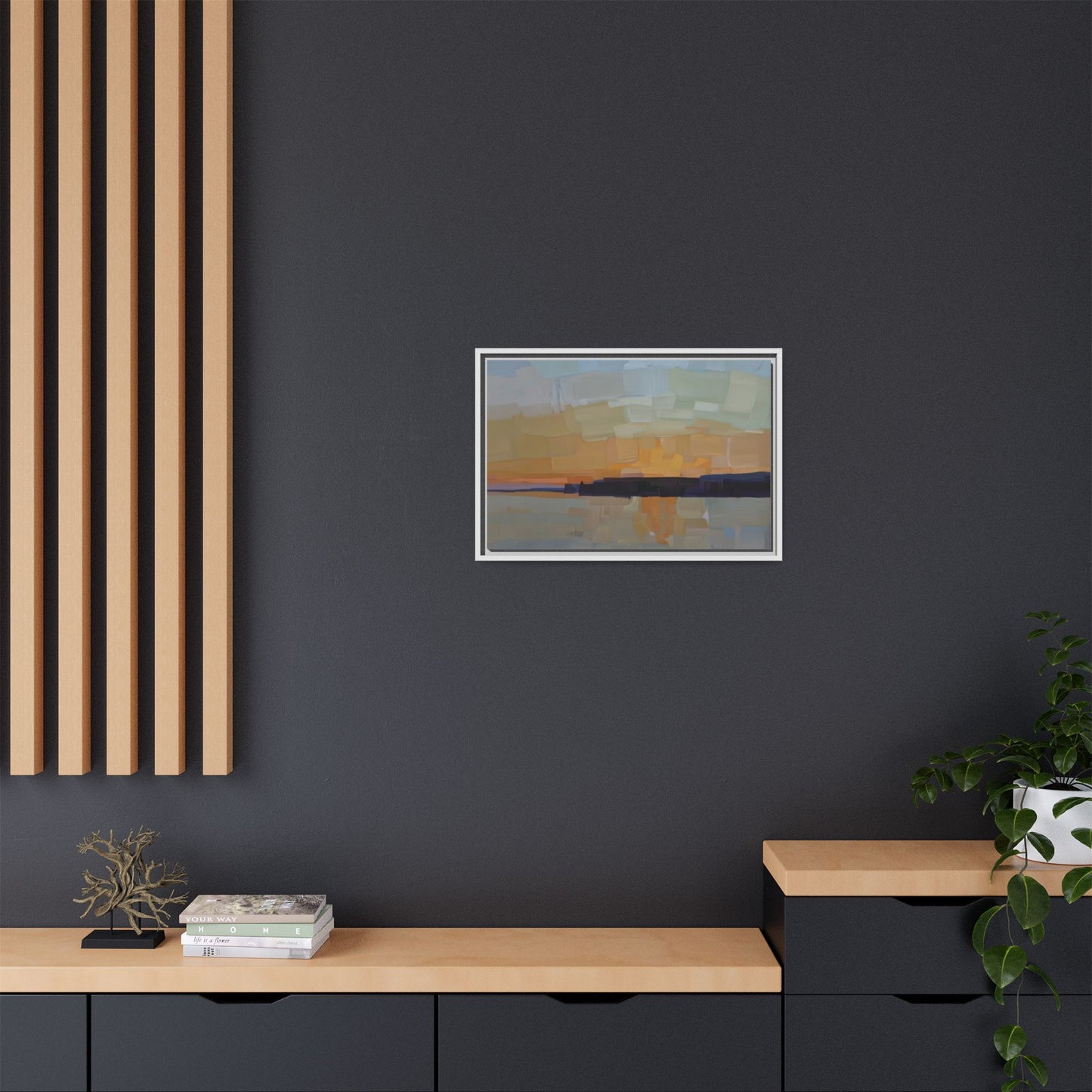 Framed Matte Canvas Sunset Abstract Landscape Art Print