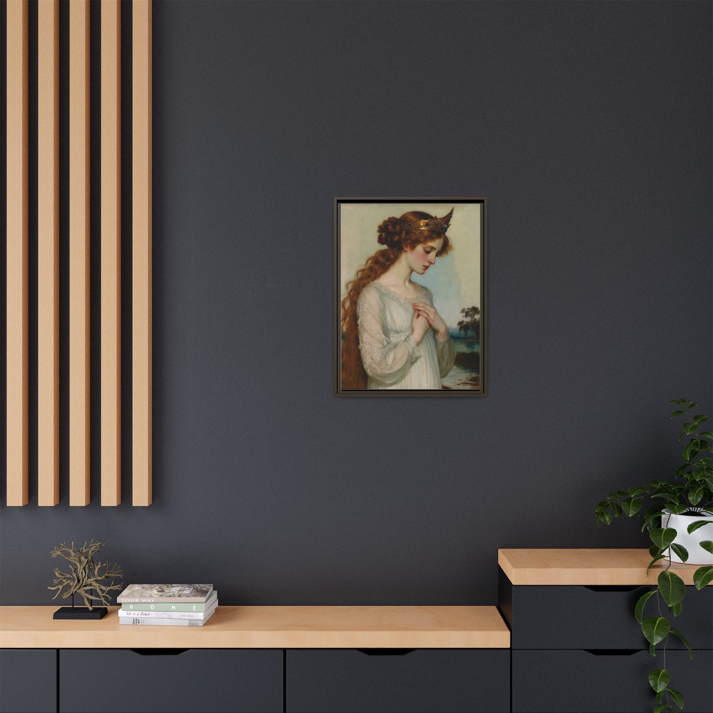 Framed Matte Canvas Print — Vintage Pre-Raphaelite Princess Portrait