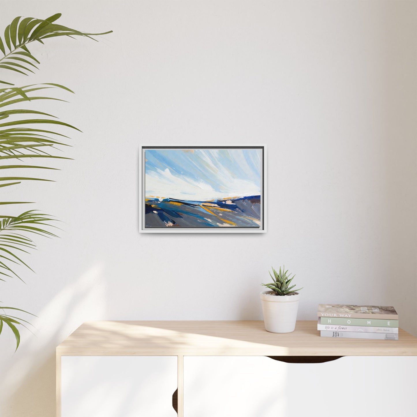 Framed Abstract Seascape Canvas Print — Matte Multi‑Color Wall Art