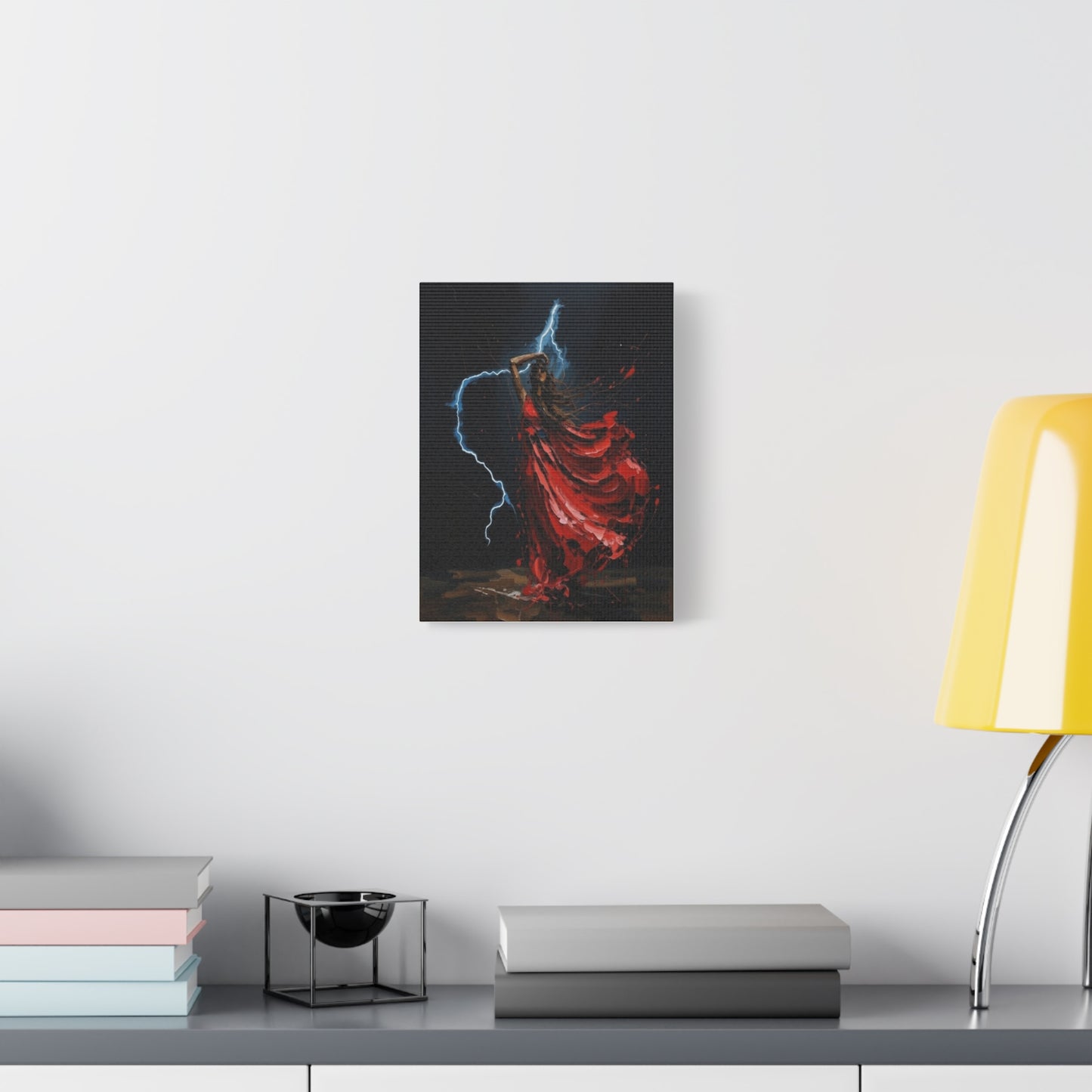 Red Dance Lightning - Matte Stretched Canvas Art