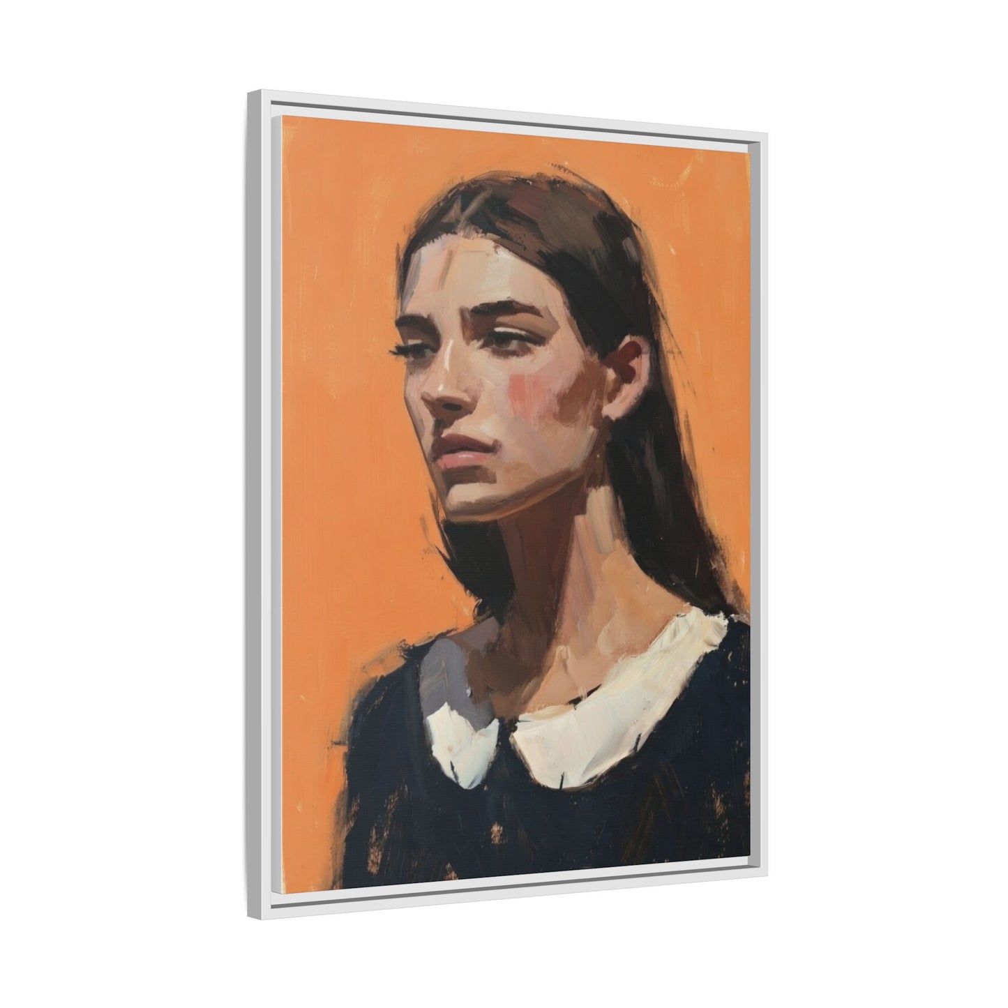 Framed Matte Canvas Portrait Art — Modern Figurative Painting on Orange