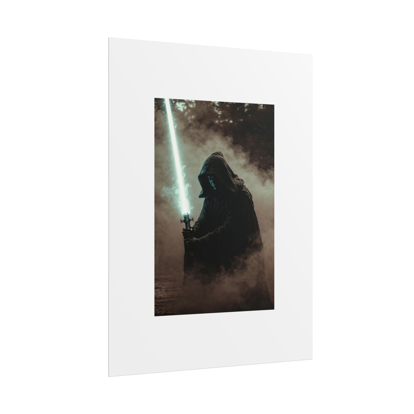 Dark Jedi Lightsaber Poster — Sci‑Fi Hooded Warrior Rolled Art Print
