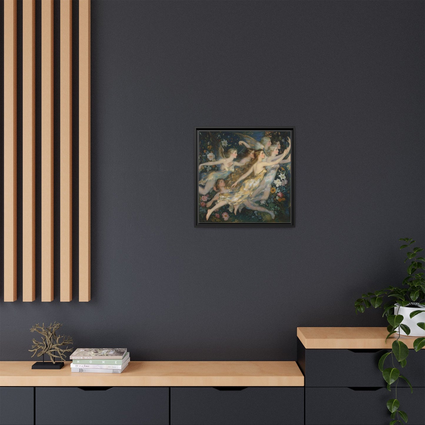 Framed Matte Canvas Wall Art — Vintage Fairies & Floral Painting