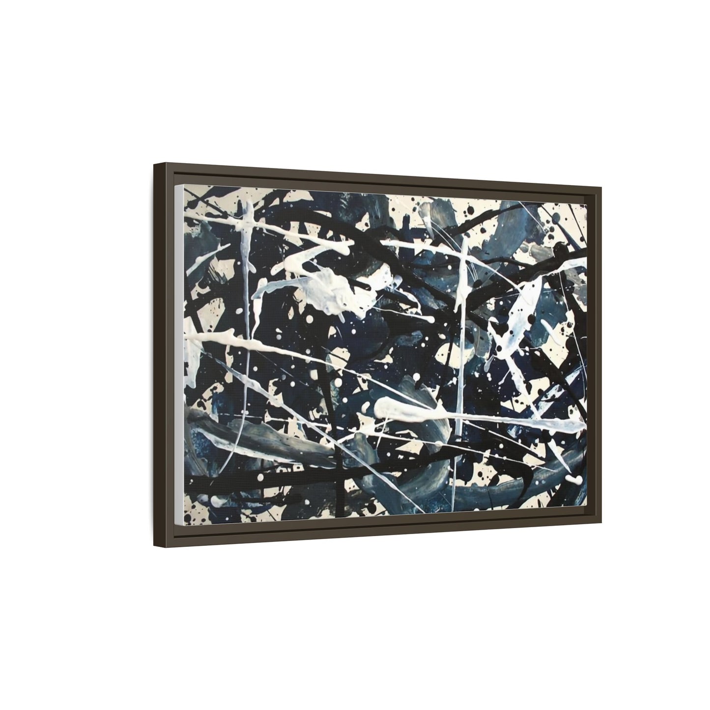 Abstract Splatter Matte Canvas Framed Wall Art — Black & Blue Modern Art Print
