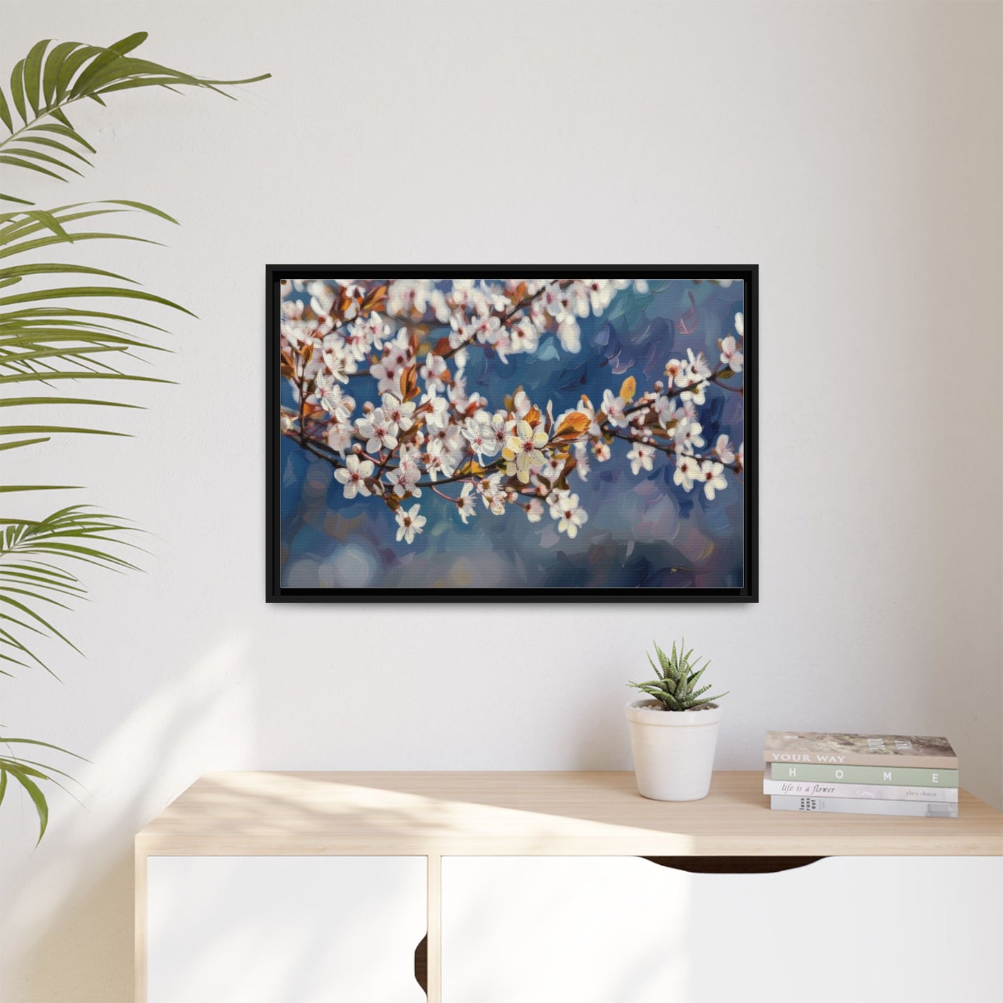 Framed Matte Canvas Print — Cherry Blossom Branch Wall Art