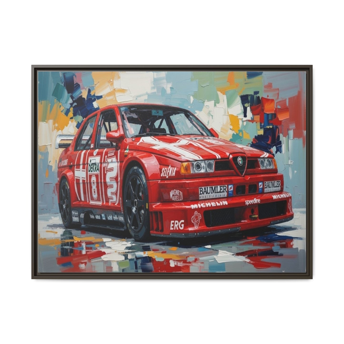 Framed Racing Car Canvas Print — Red Alfa Romeo Track Art
