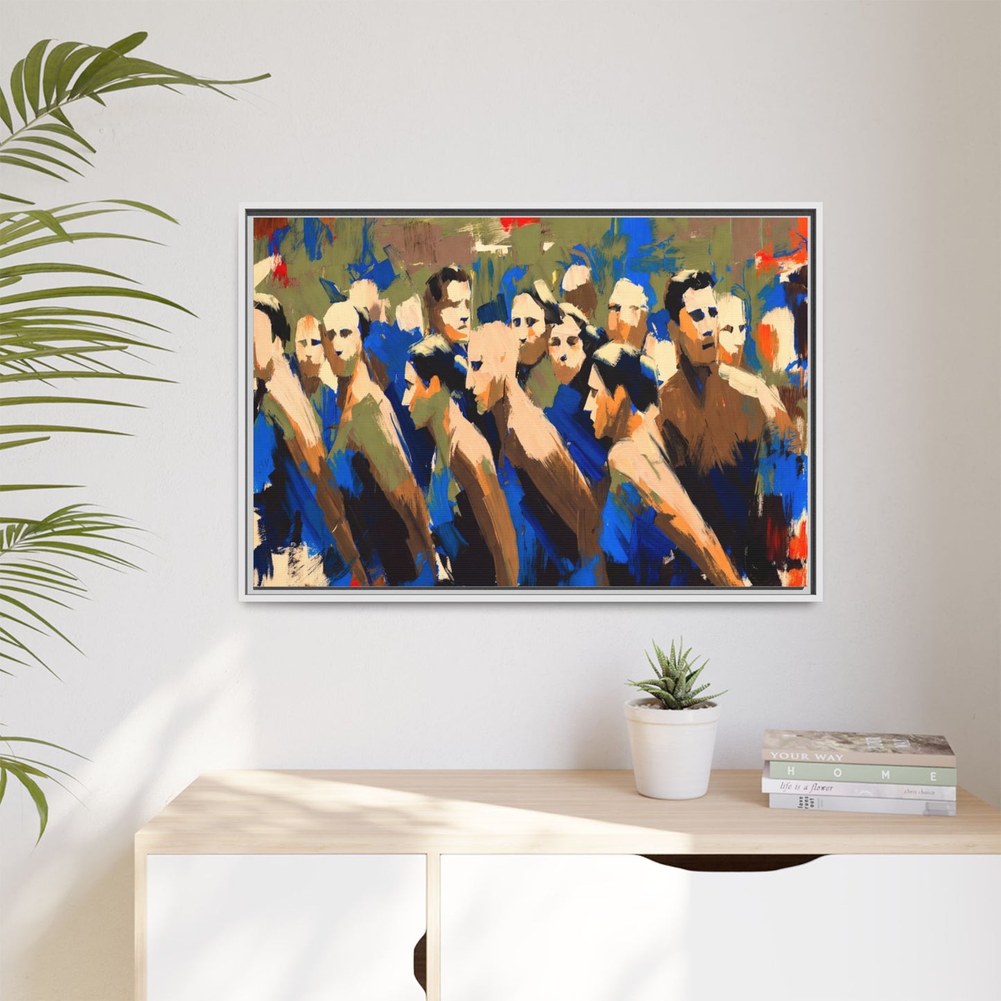 Abstract Crowd Matte Canvas Print — Framed Multi-Color Wall Art