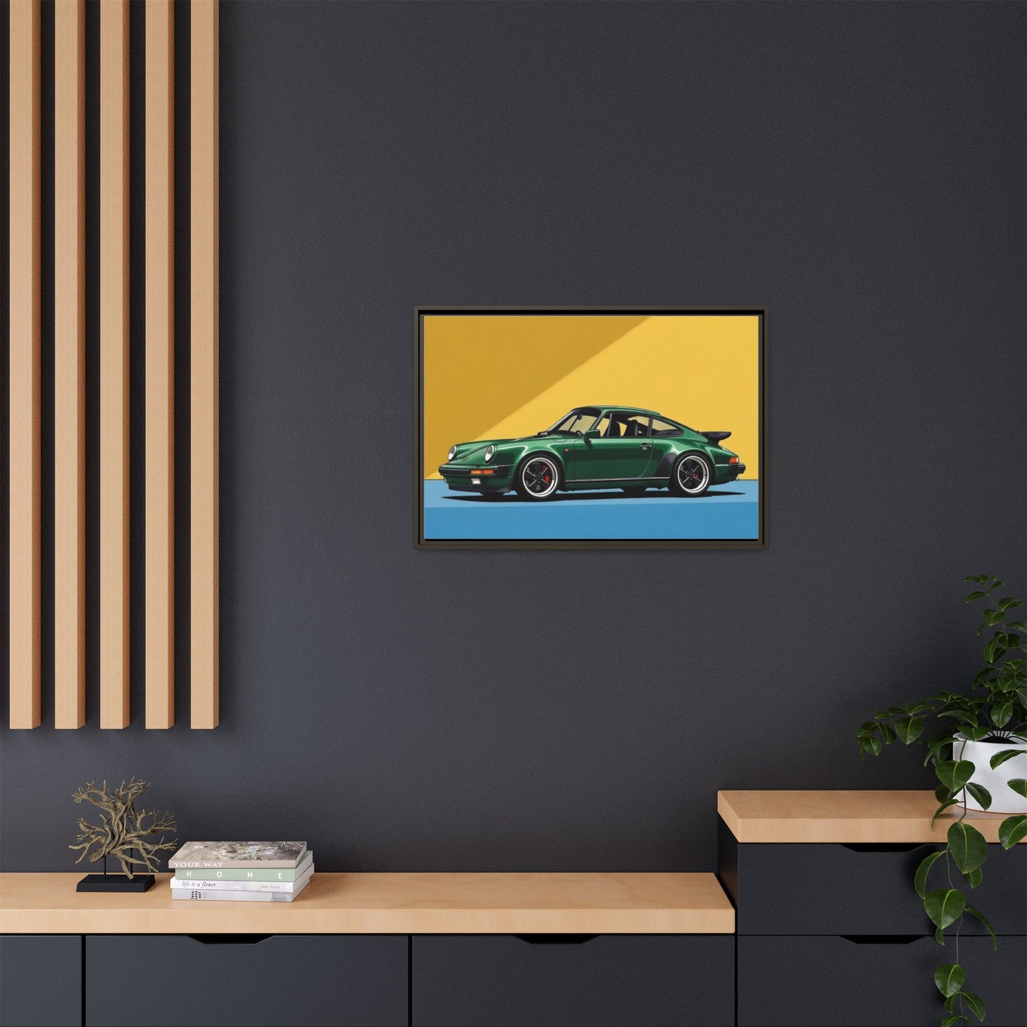 Framed Matte Canvas — Green Sports Car Wall Art