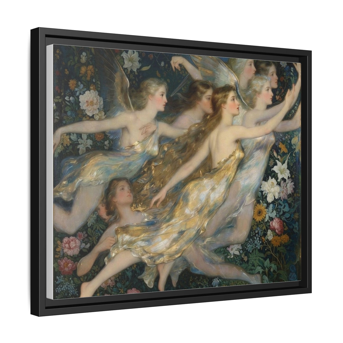 Framed Matte Canvas Wall Art — Vintage Fairies & Floral Painting