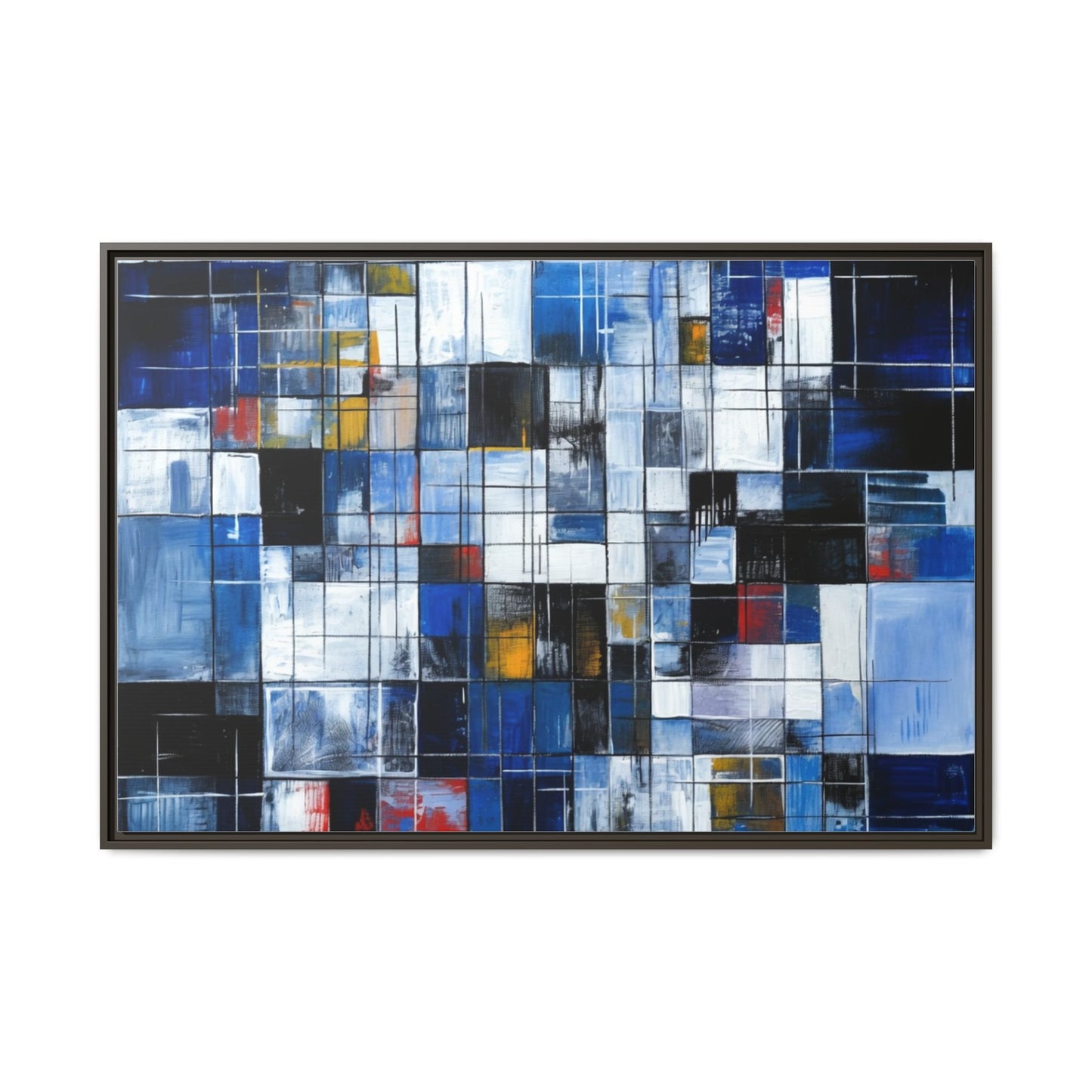 Abstract Blue Grid Matte Canvas Framed Art Print