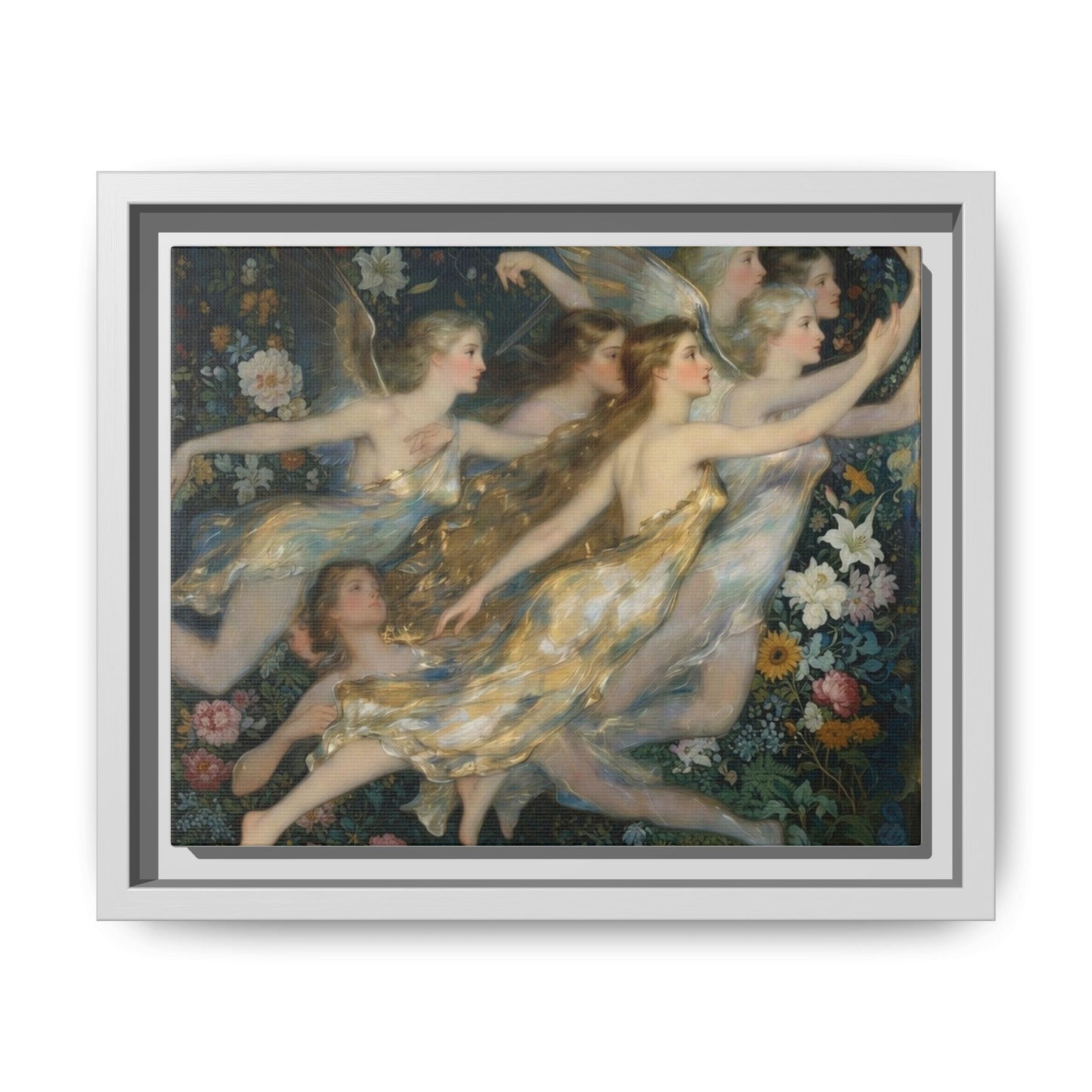 Framed Matte Canvas Wall Art — Vintage Fairies & Floral Painting