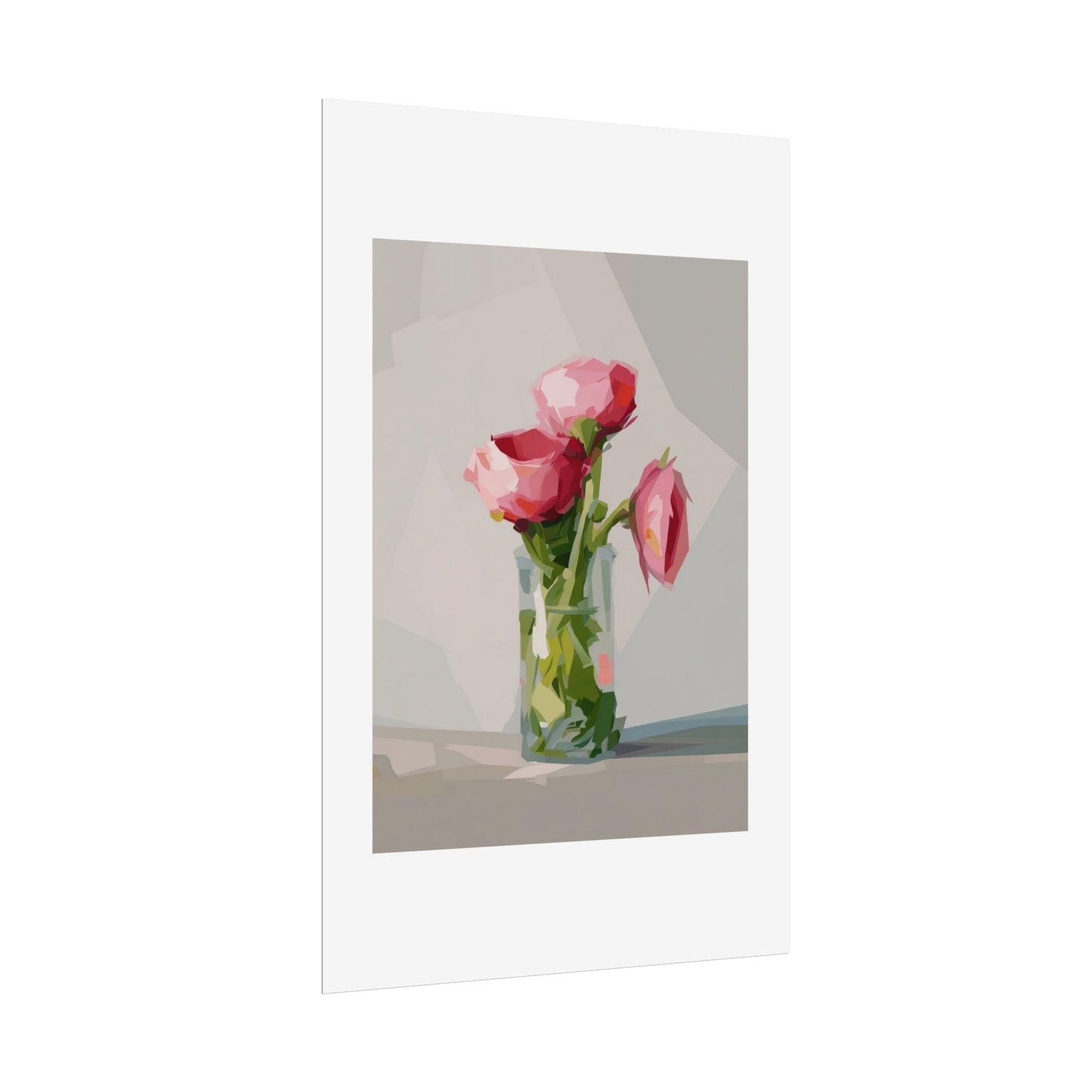 Floral Still Life Poster — Pink Roses in Vase Rolled Art Print
