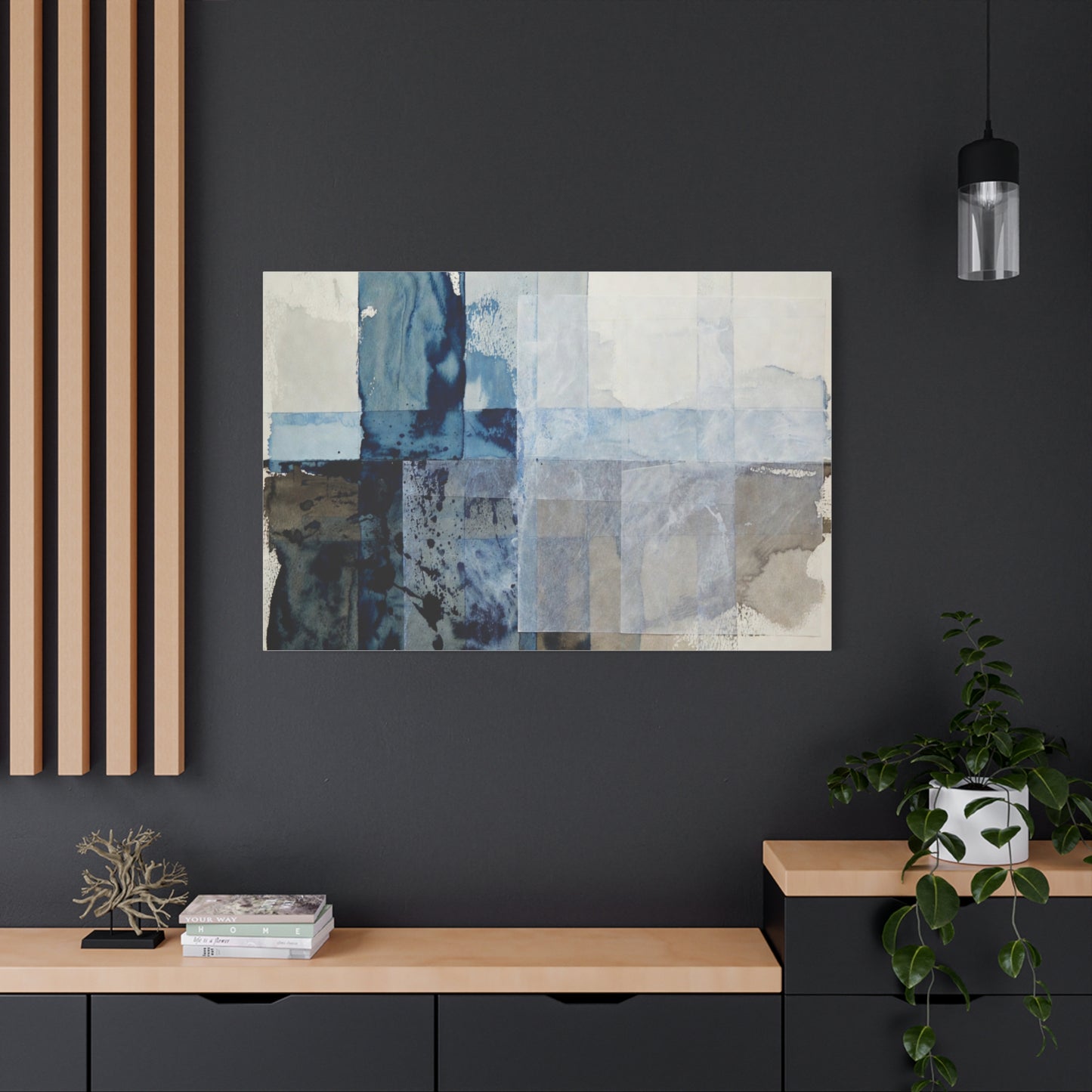 Abstract Blue Geometric Canvas Art — Stretched Matte Wall Decor