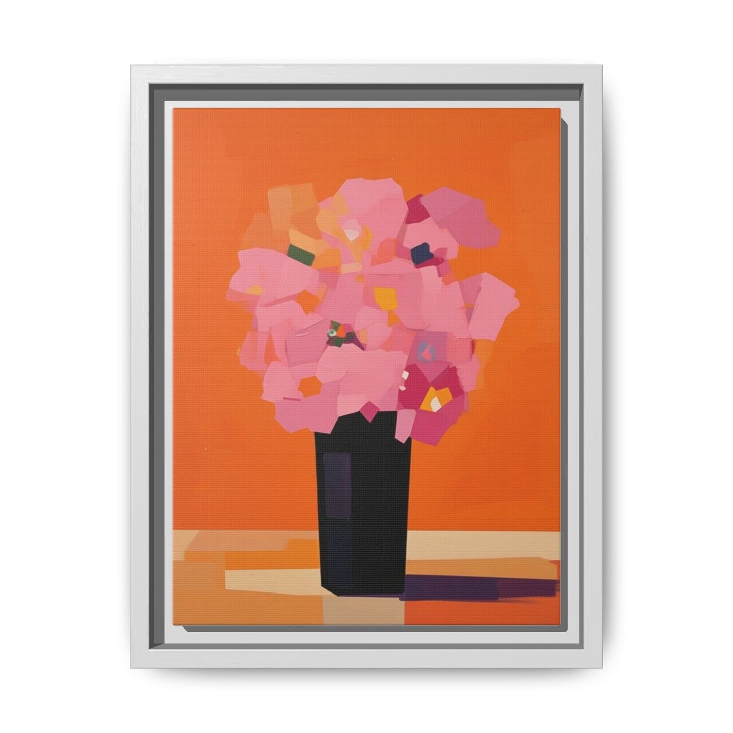 Framed Floral Canvas Art — Pink Bouquet on Orange Background