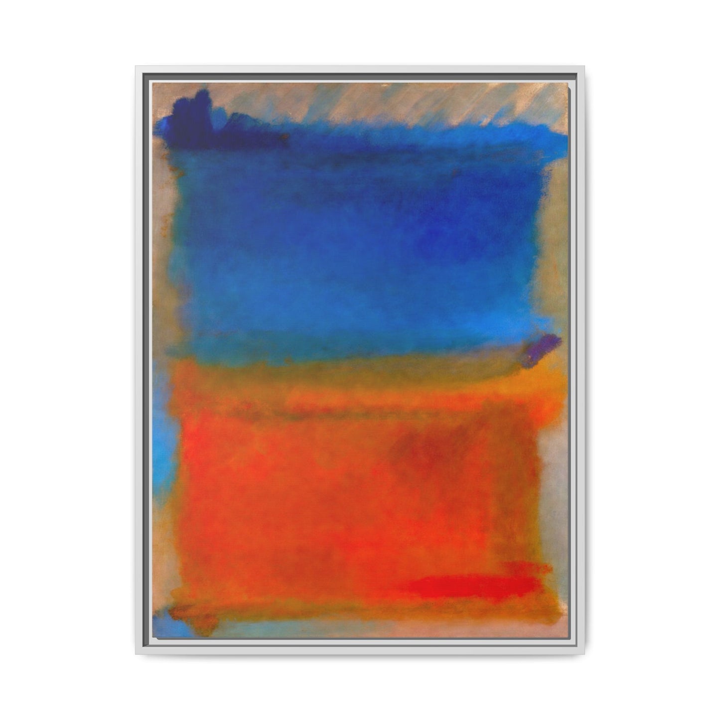 Abstract Color Block Matte Canvas Framed Wall Art — Blue & Orange Modern Painting