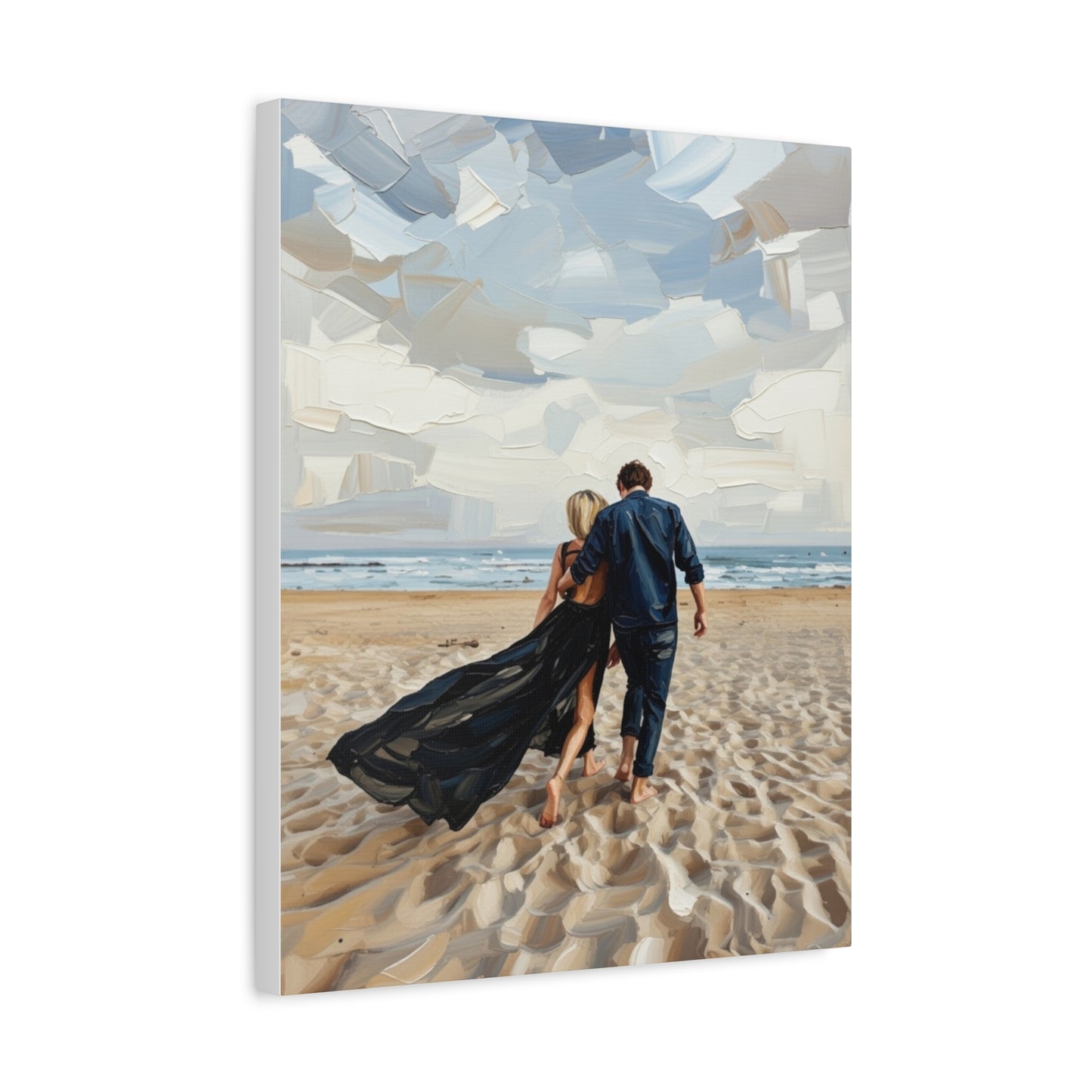 Beach Couple Canvas Print — Romantic Seaside Wall Art, Matte Stretched 1.25"
