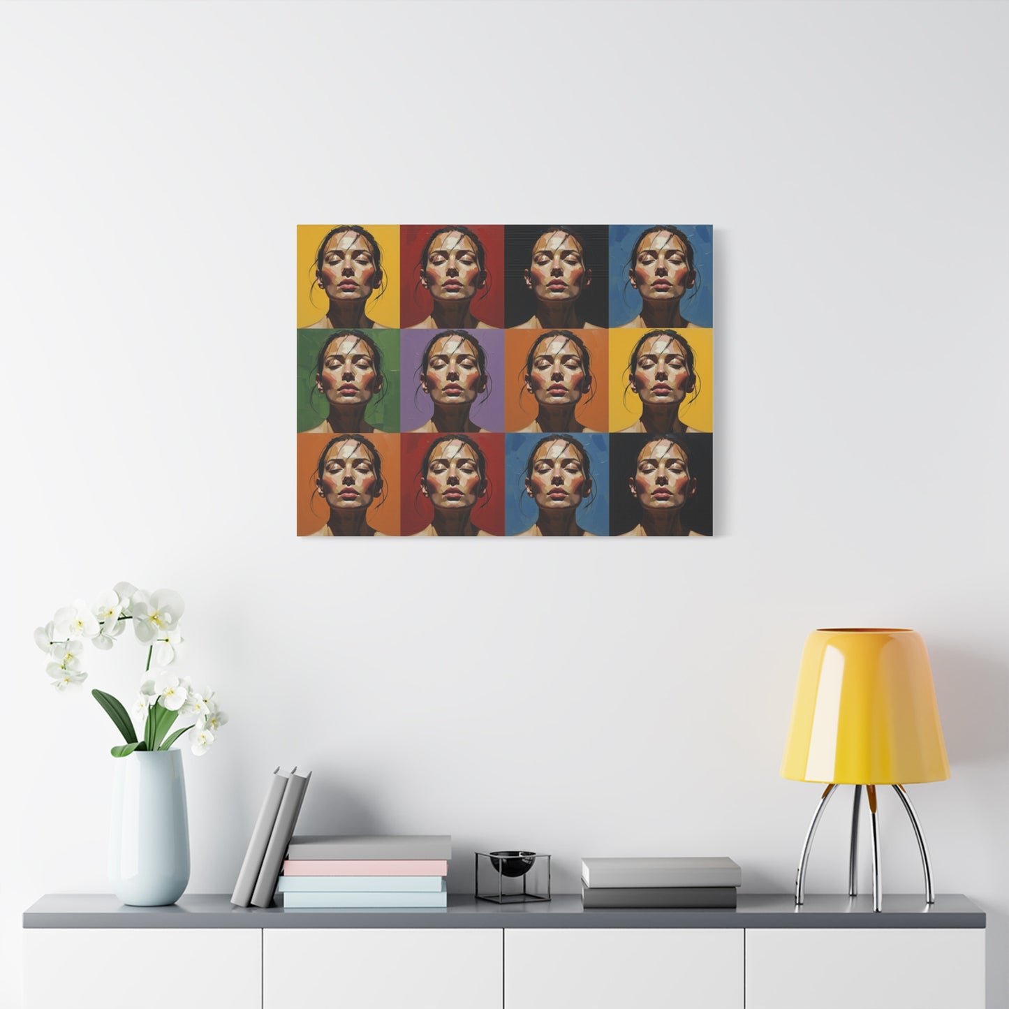 Pop Art Portrait Canvas - Color Grid Stretched Matte Wall Art