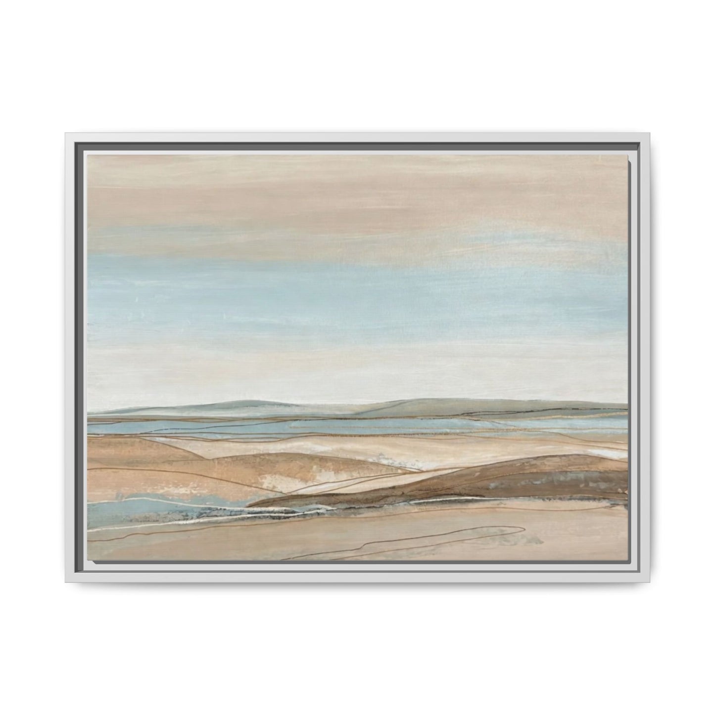Framed Abstract Landscape Matte Canvas — Serene Coastal Horizon Wall Art