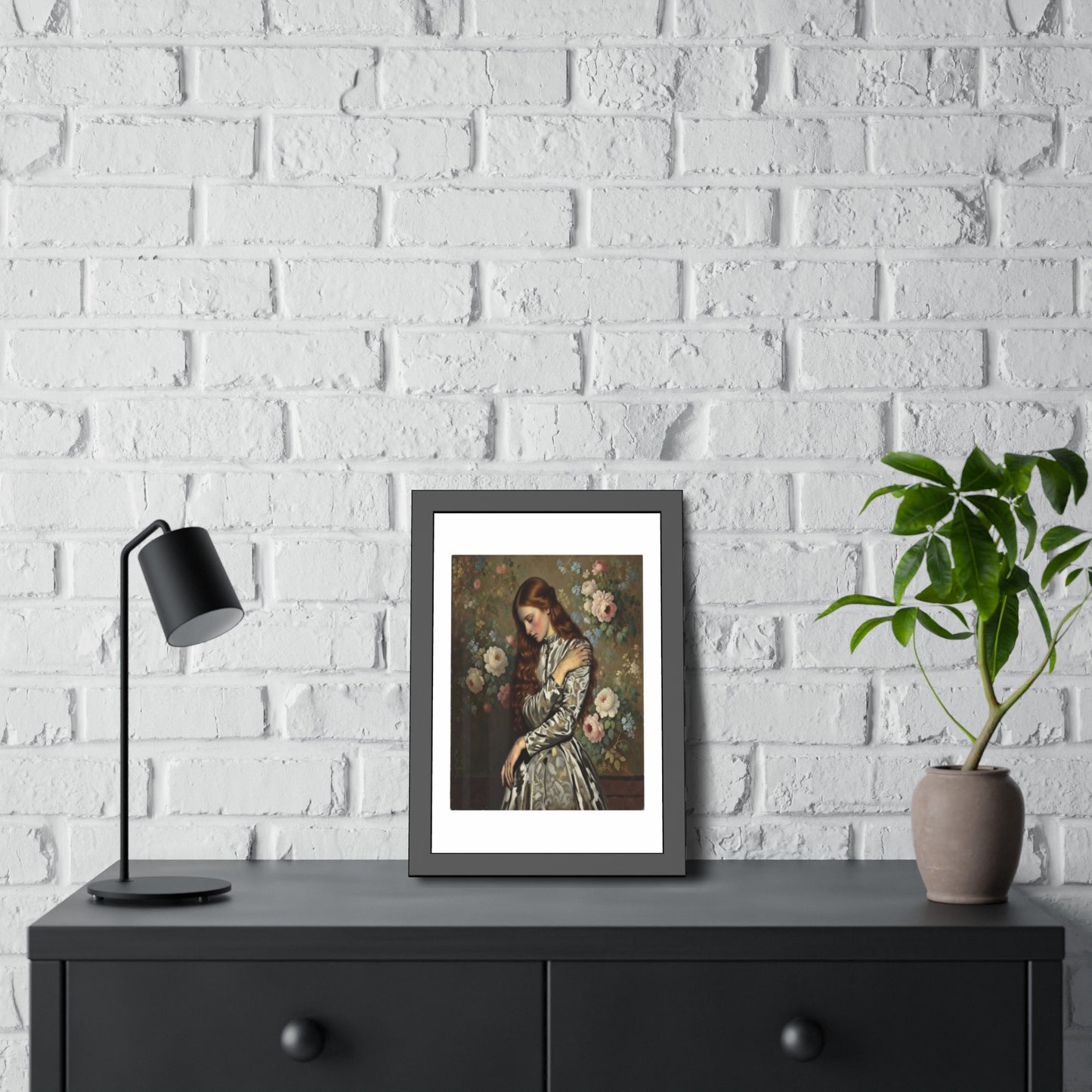 Framed Art Print — Vintage Portrait with Floral Background