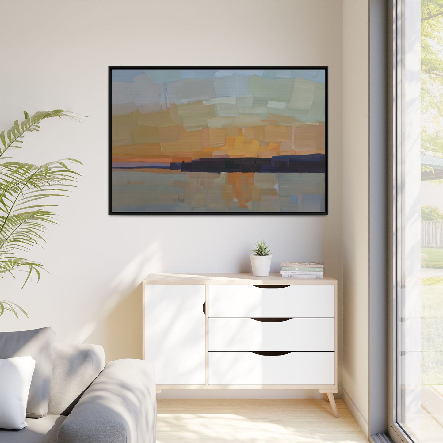 Framed Matte Canvas Sunset Abstract Landscape Art Print