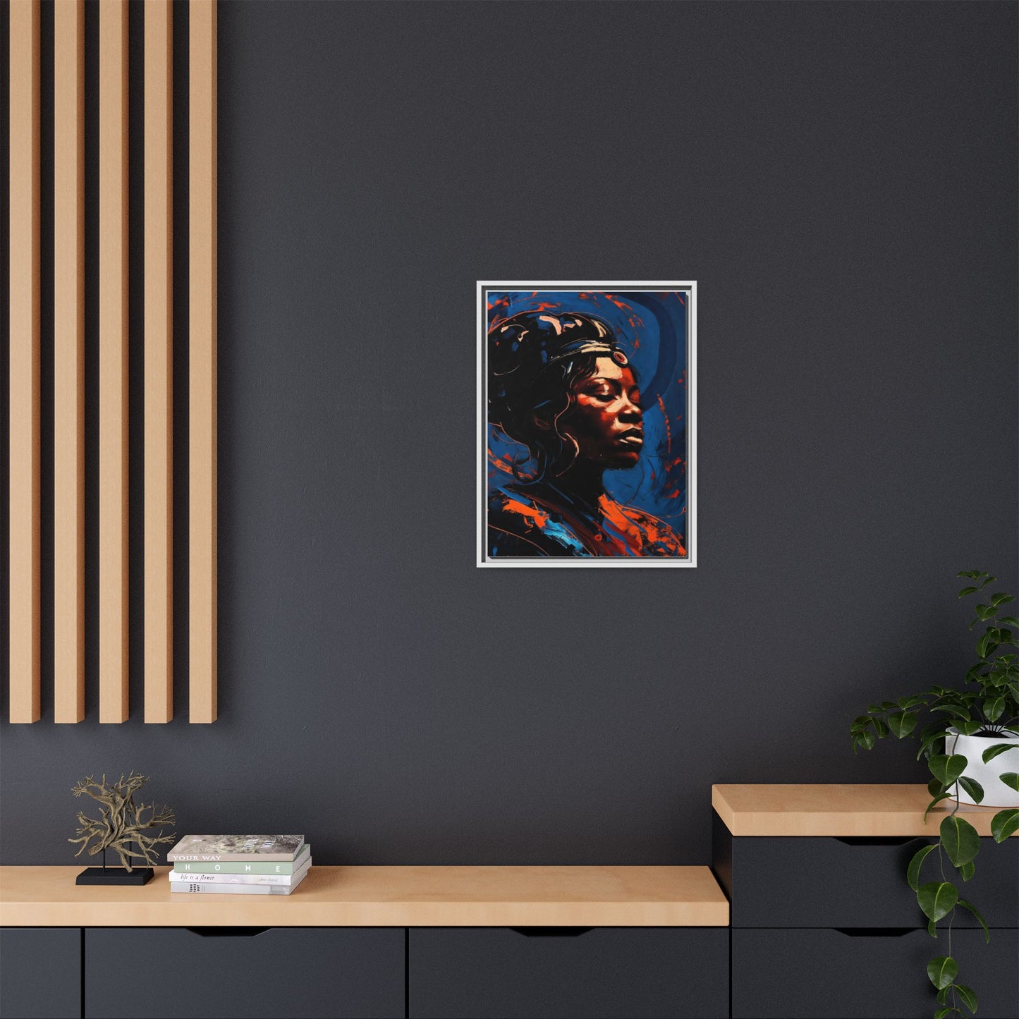Framed Matte Canvas Art - Vibrant Portrait of a Black Woman (Multi-Color)