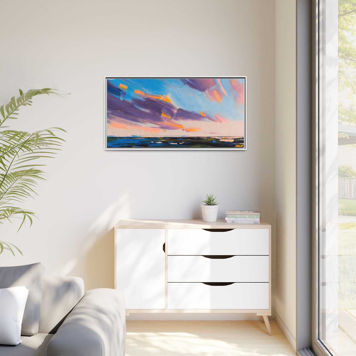 Framed Matte Canvas Abstract Seascape Sunset Art Print