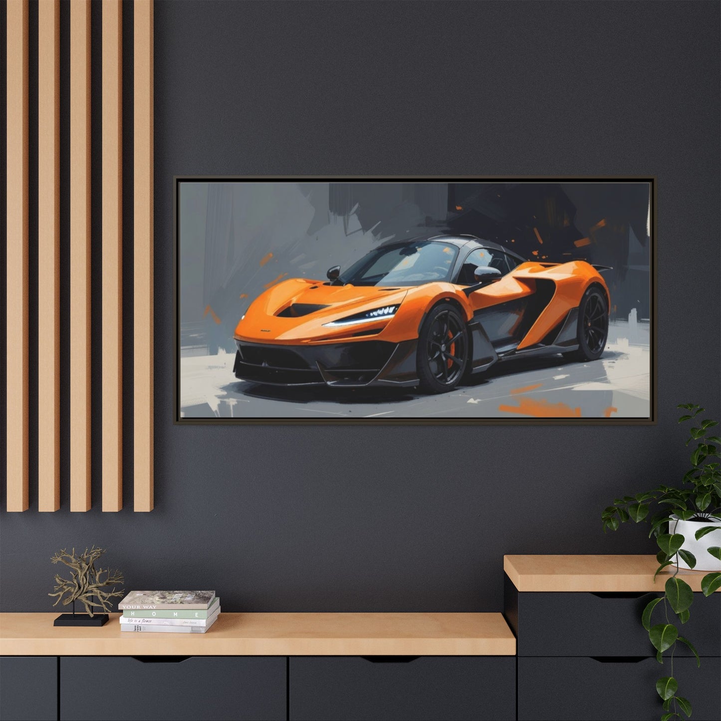 Framed Matte Canvas — Orange Sports Car Print