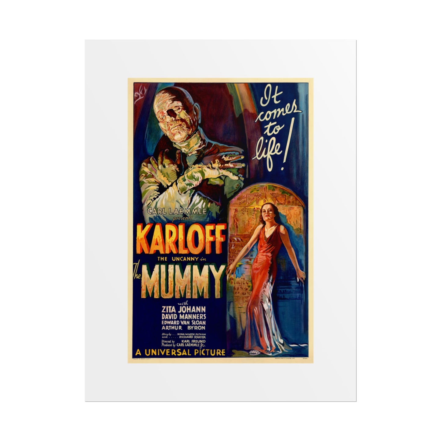 The Mummy 1932 film poster by Karoly Grosz Wall Art Print (Karloff "It Comes to Life!")