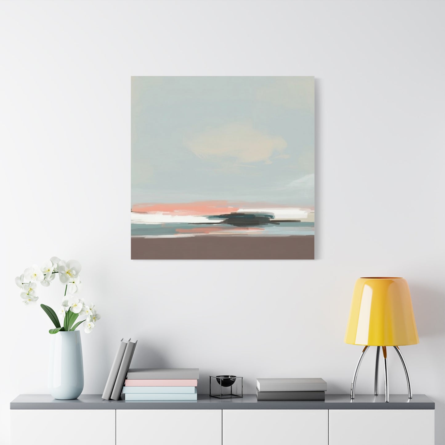 Coastal Abstract Canvas Art – Soft Pastel Seascape Matte Stretched Canvas