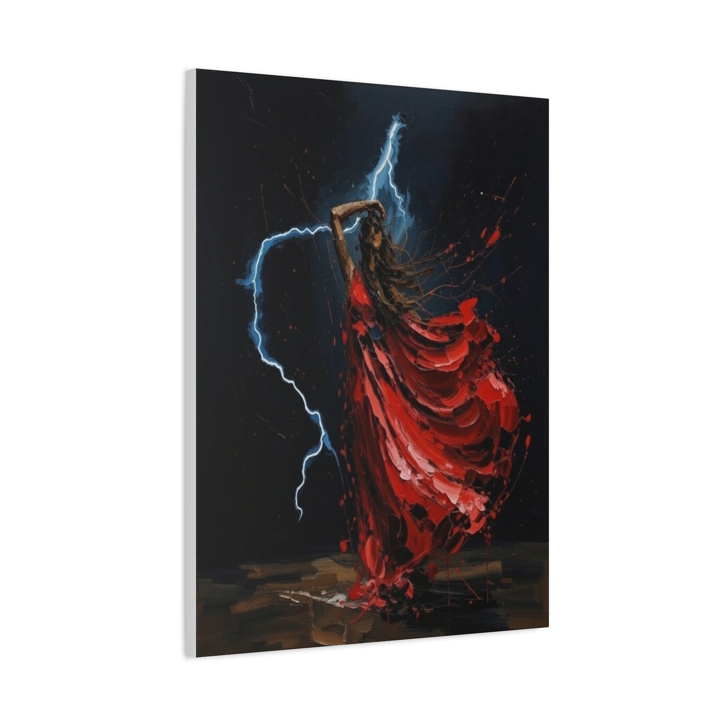 Red Dance Lightning - Matte Stretched Canvas Art