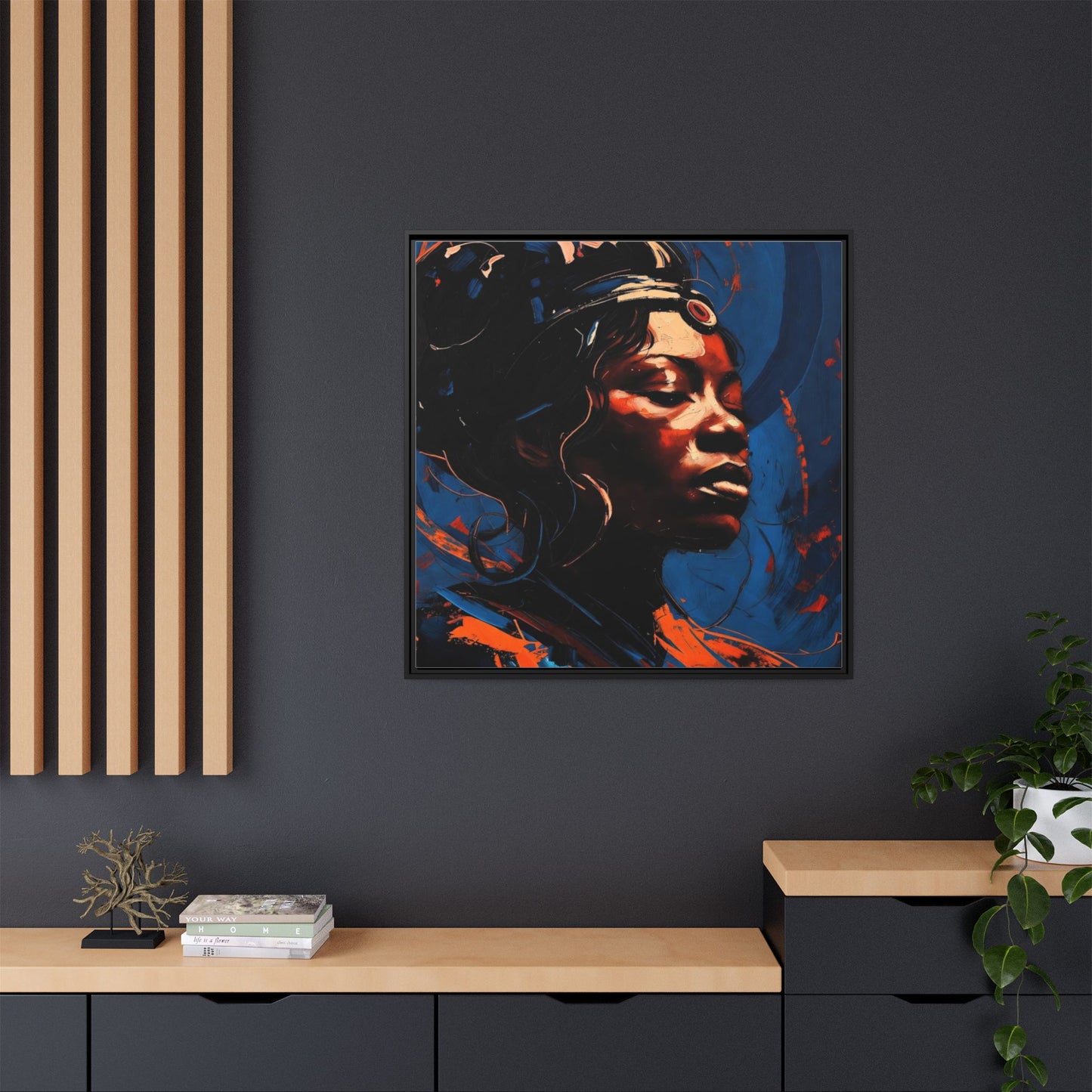 Framed Matte Canvas Art - Vibrant Portrait of a Black Woman (Multi-Color)