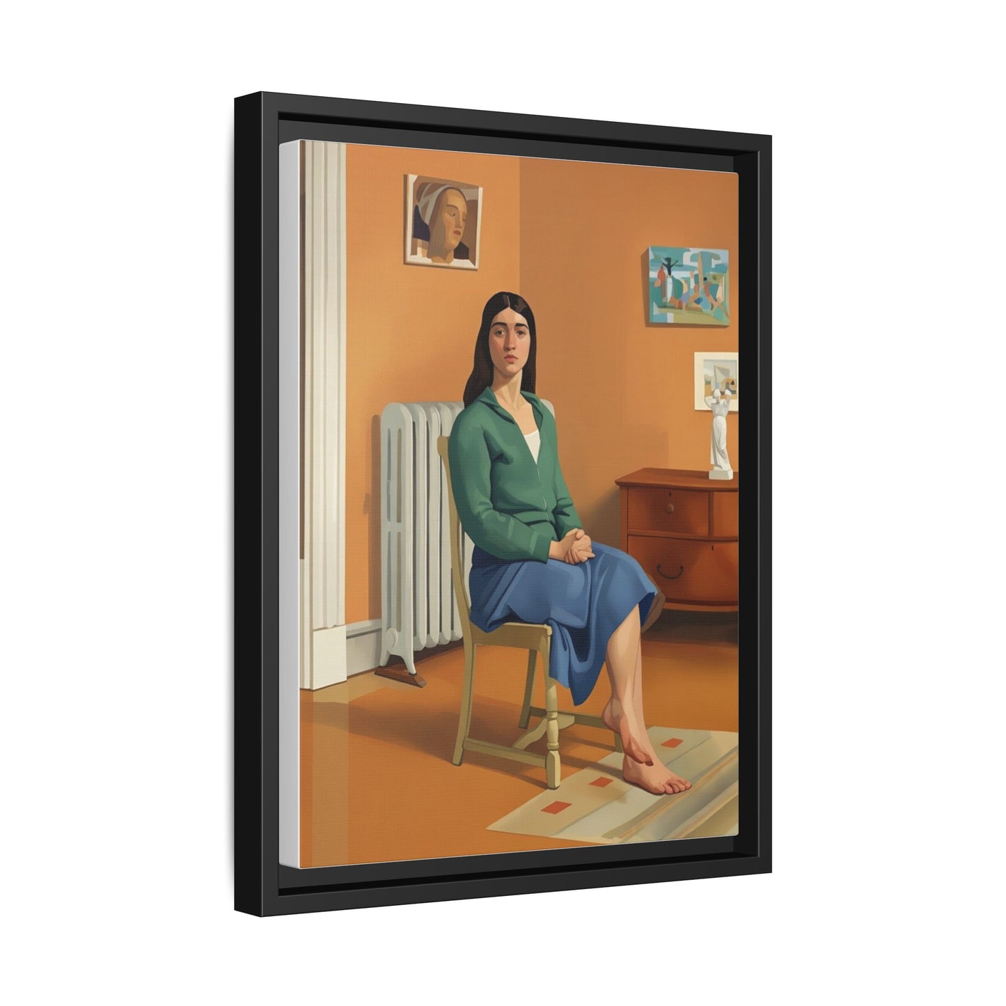 Framed Matte Canvas Print — Woman Seated in Warm Interior (Midcentury Portrait)