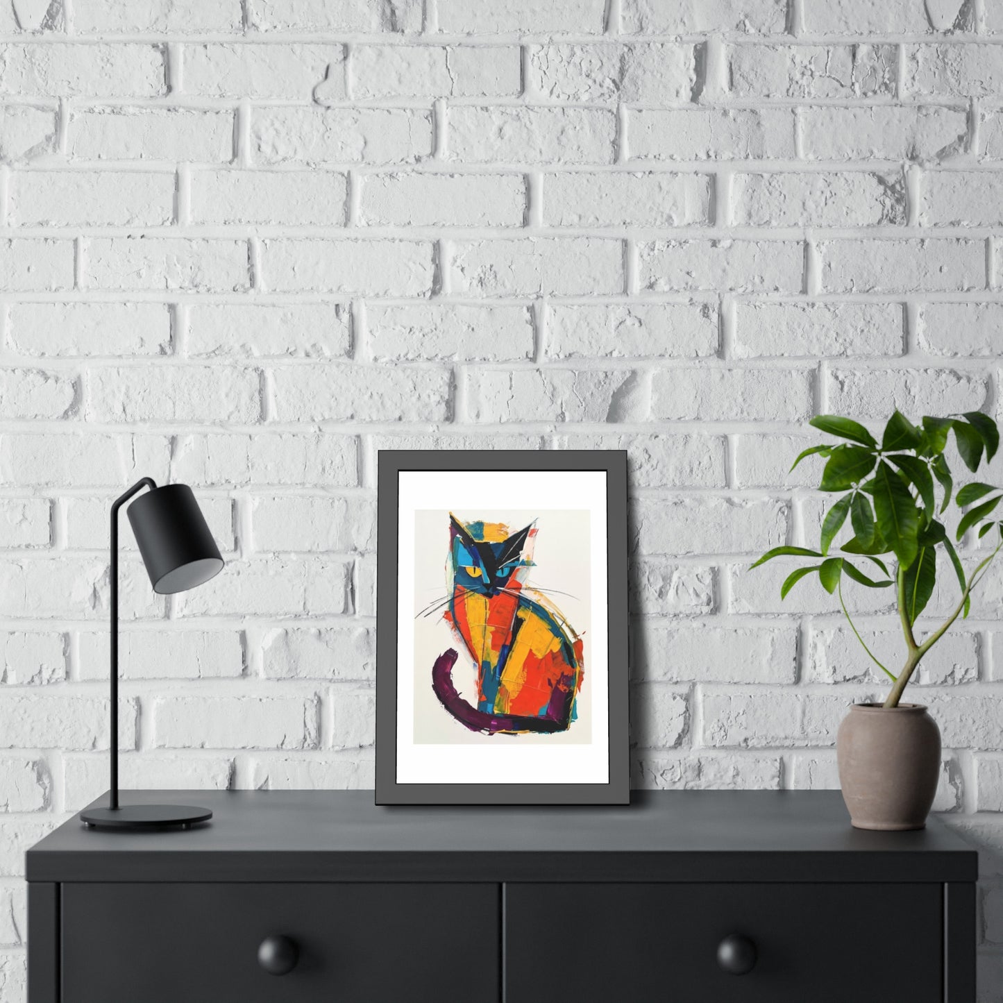 Colorful Abstract Cat Framed Poster