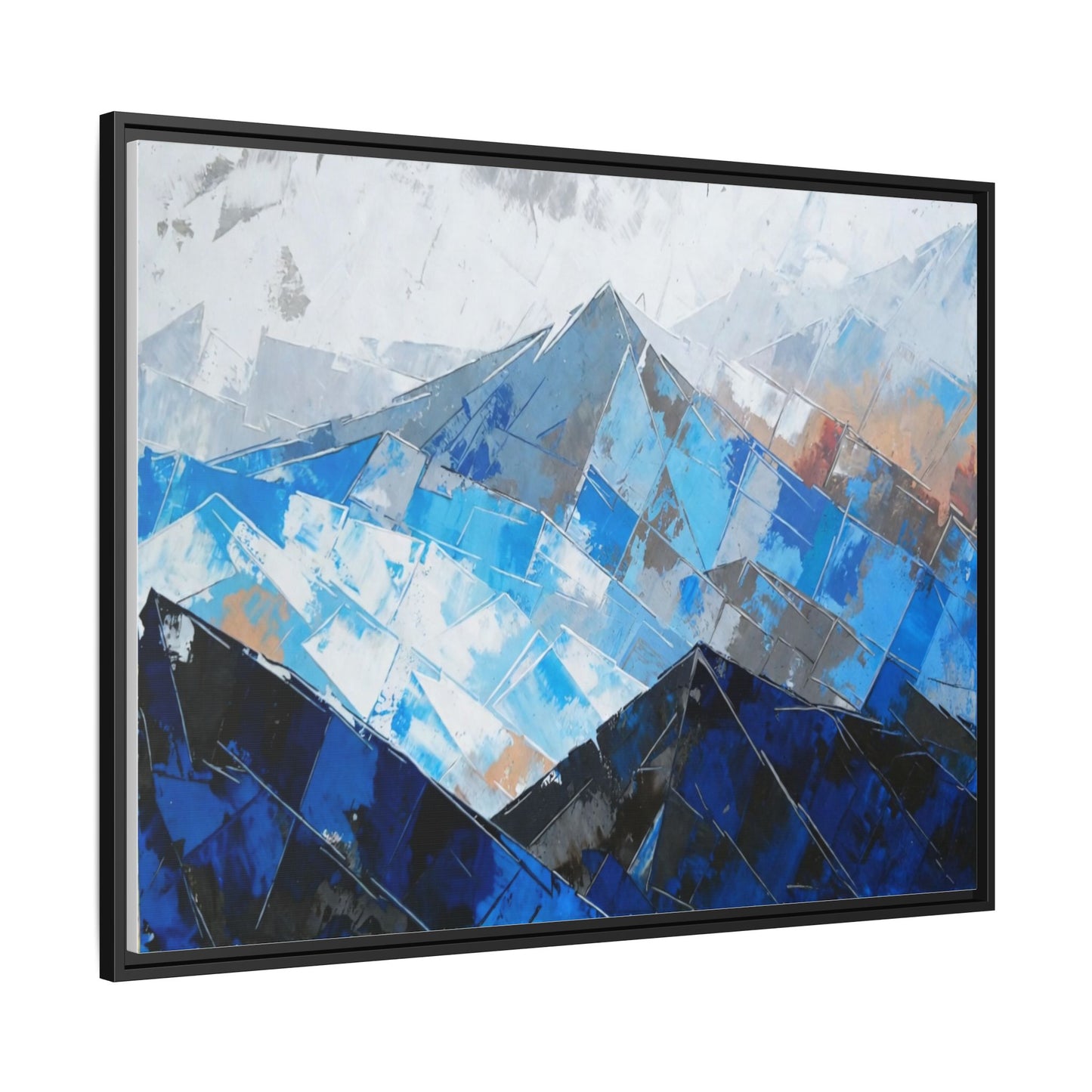 Framed Matte Canvas Blue Mountain Abstract Wall Art