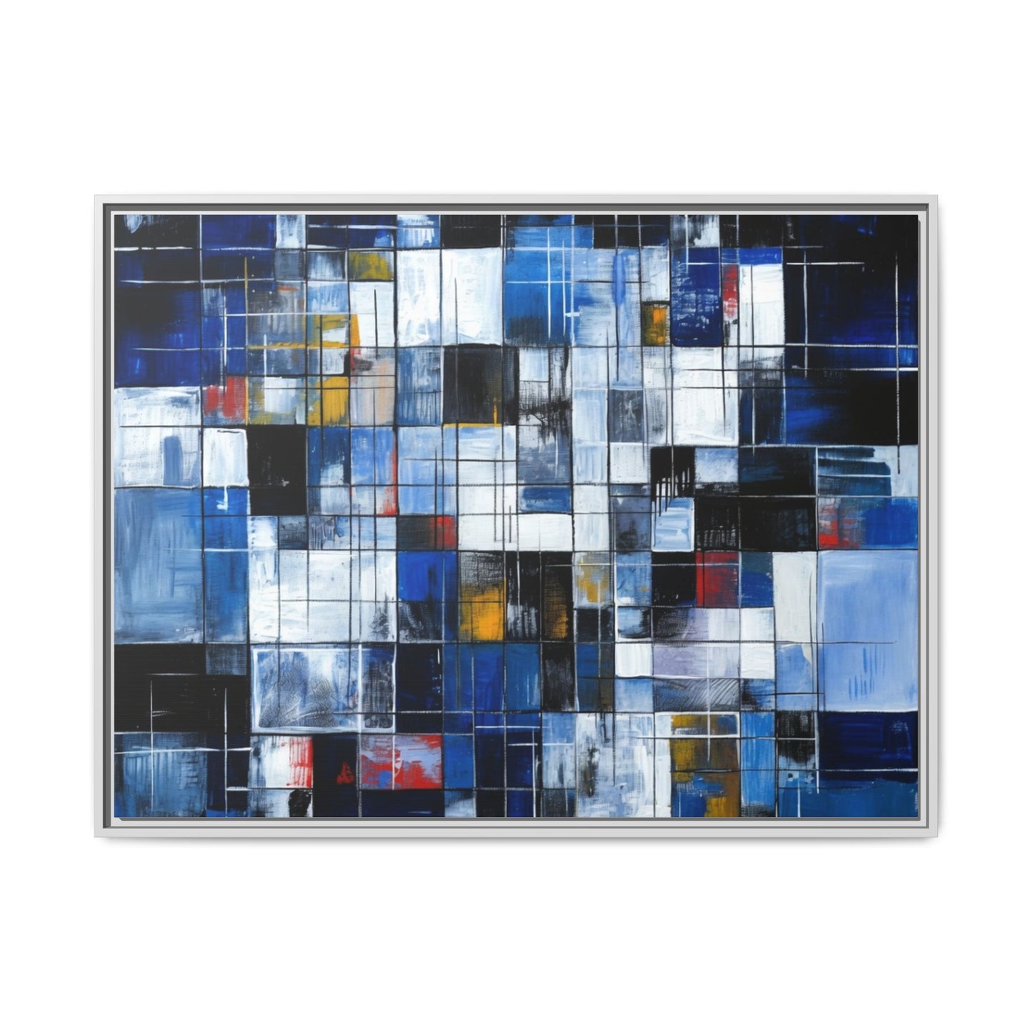 Abstract Blue Grid Matte Canvas Framed Art Print