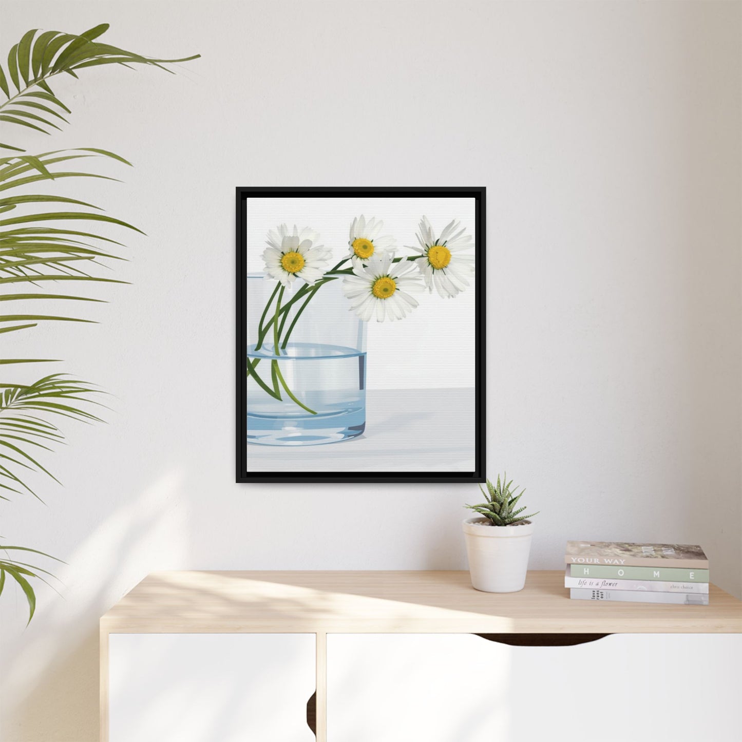 Framed Daisy Canvas Print — Minimal Botanical Wall Art