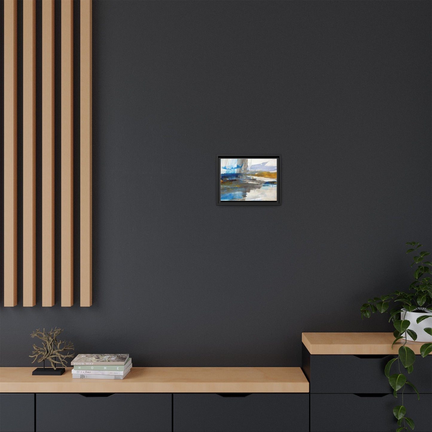 Abstract Blue & Gold Framed Canvas Art — Matte Multi-Color Wall Print