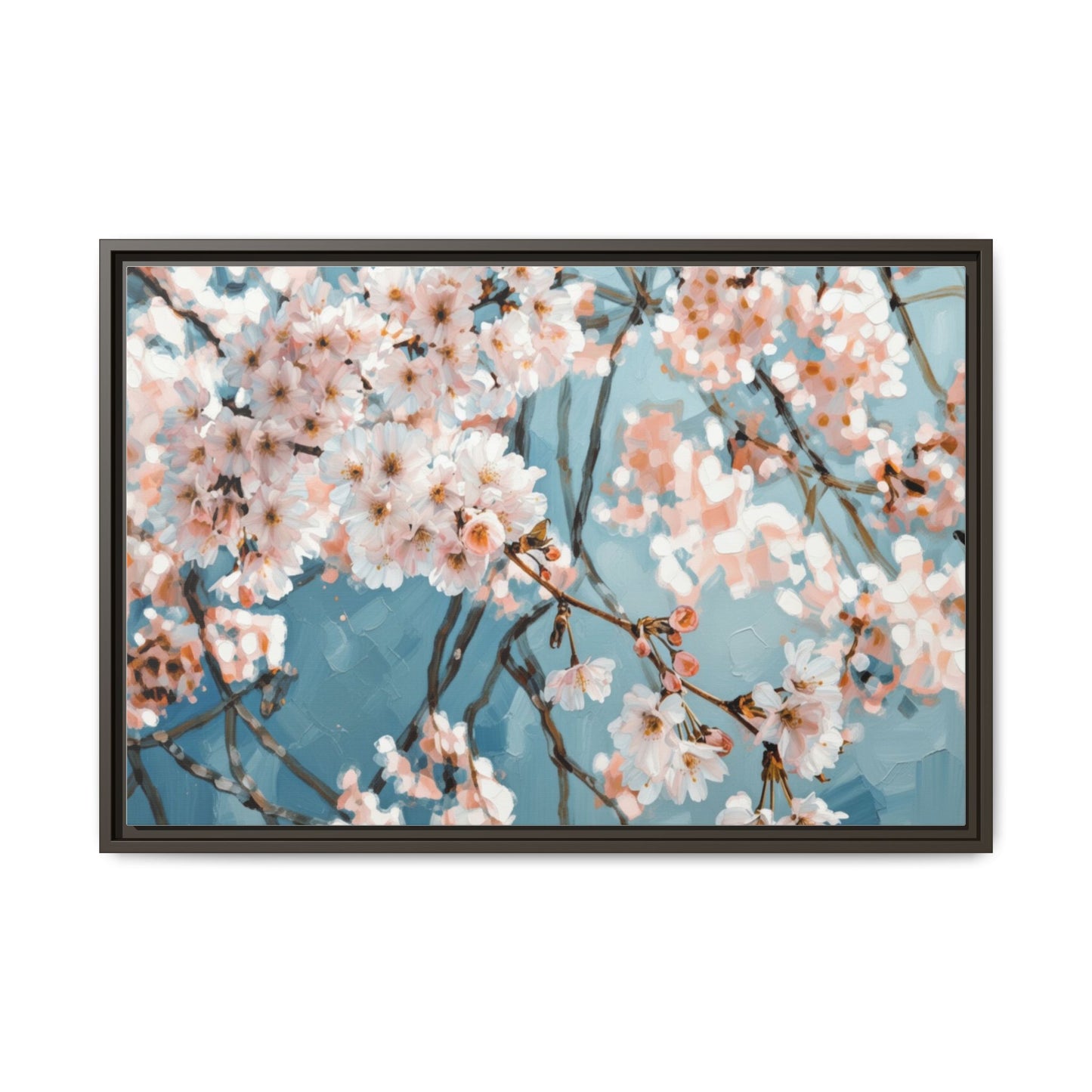 Framed Cherry Blossom Matte Canvas Print — Soft Pink Floral Wall Art
