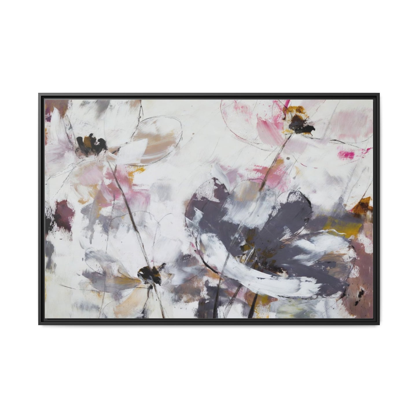 Abstract Floral Matte Canvas Framed Wall Art — Soft Watercolor Blooms