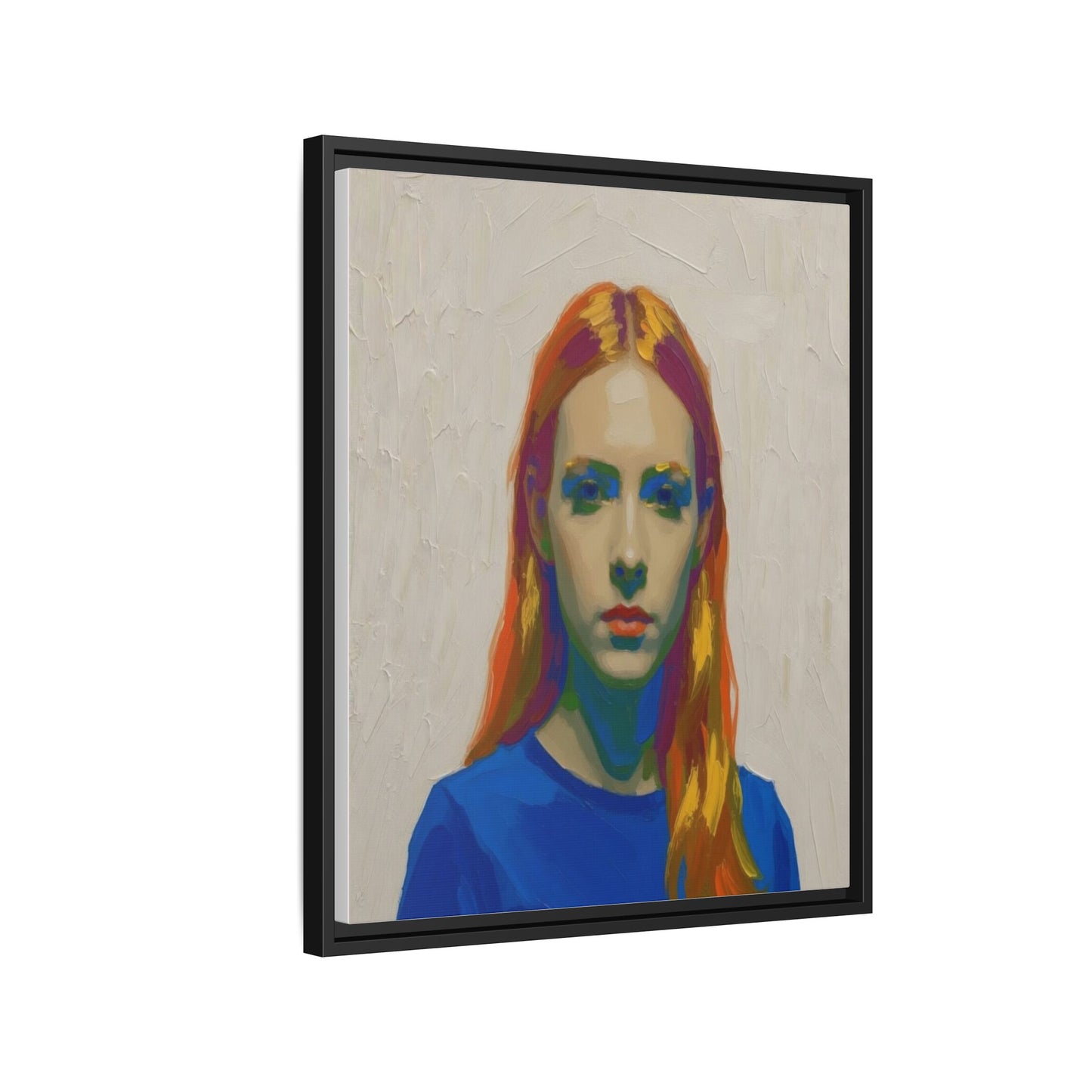 Framed Matte Canvas Portrait — Vibrant Multi‑Color Girl Art Print