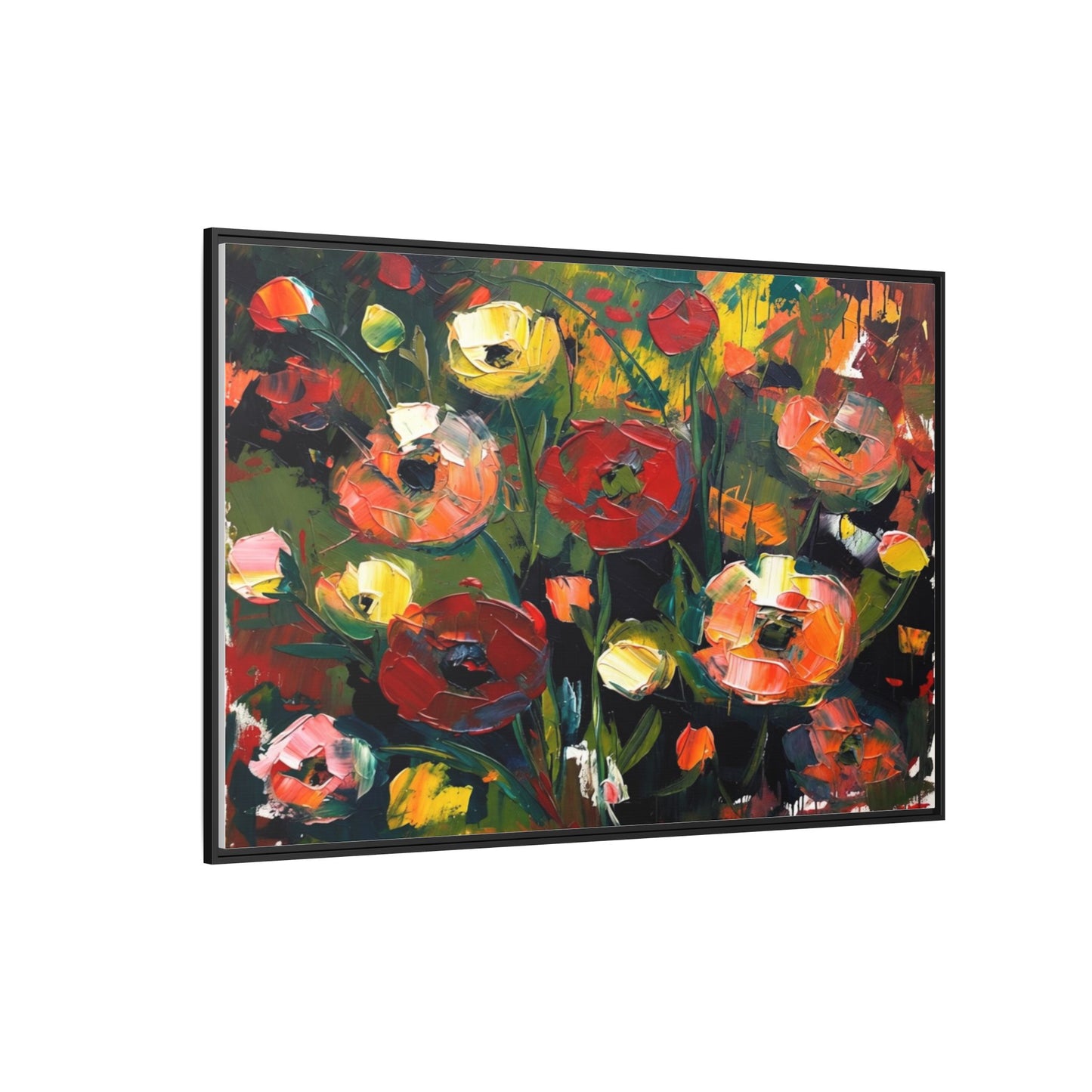Framed Floral Canvas Print — Vibrant Abstract Poppies Wall Art