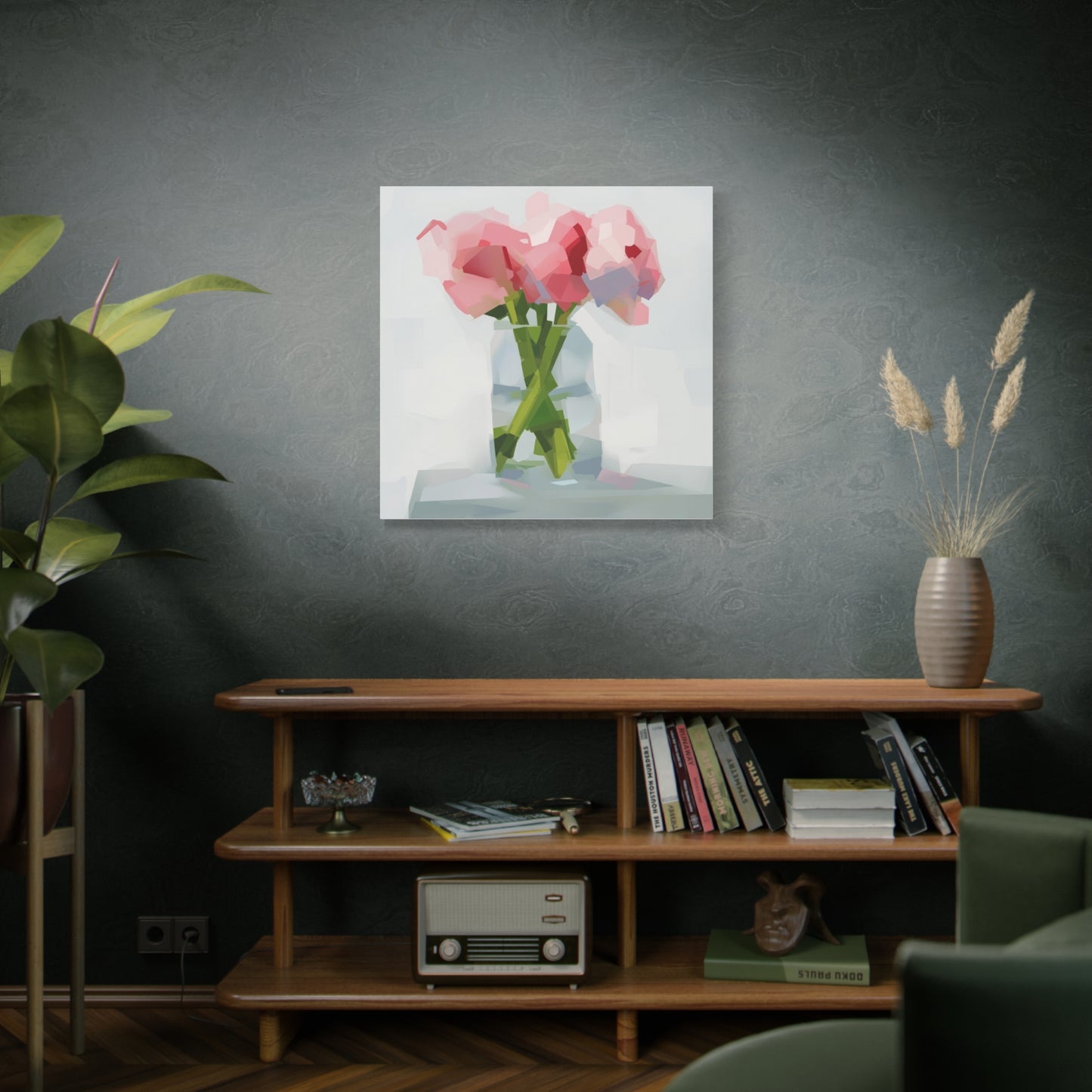 Pink Peonies Vase Canvas Art — Stretched Matte Wall Decor