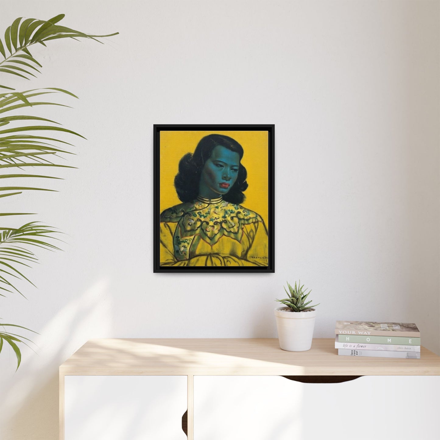 Framed Matte Canvas Art Print — Vintage Portrait with Yellow Background